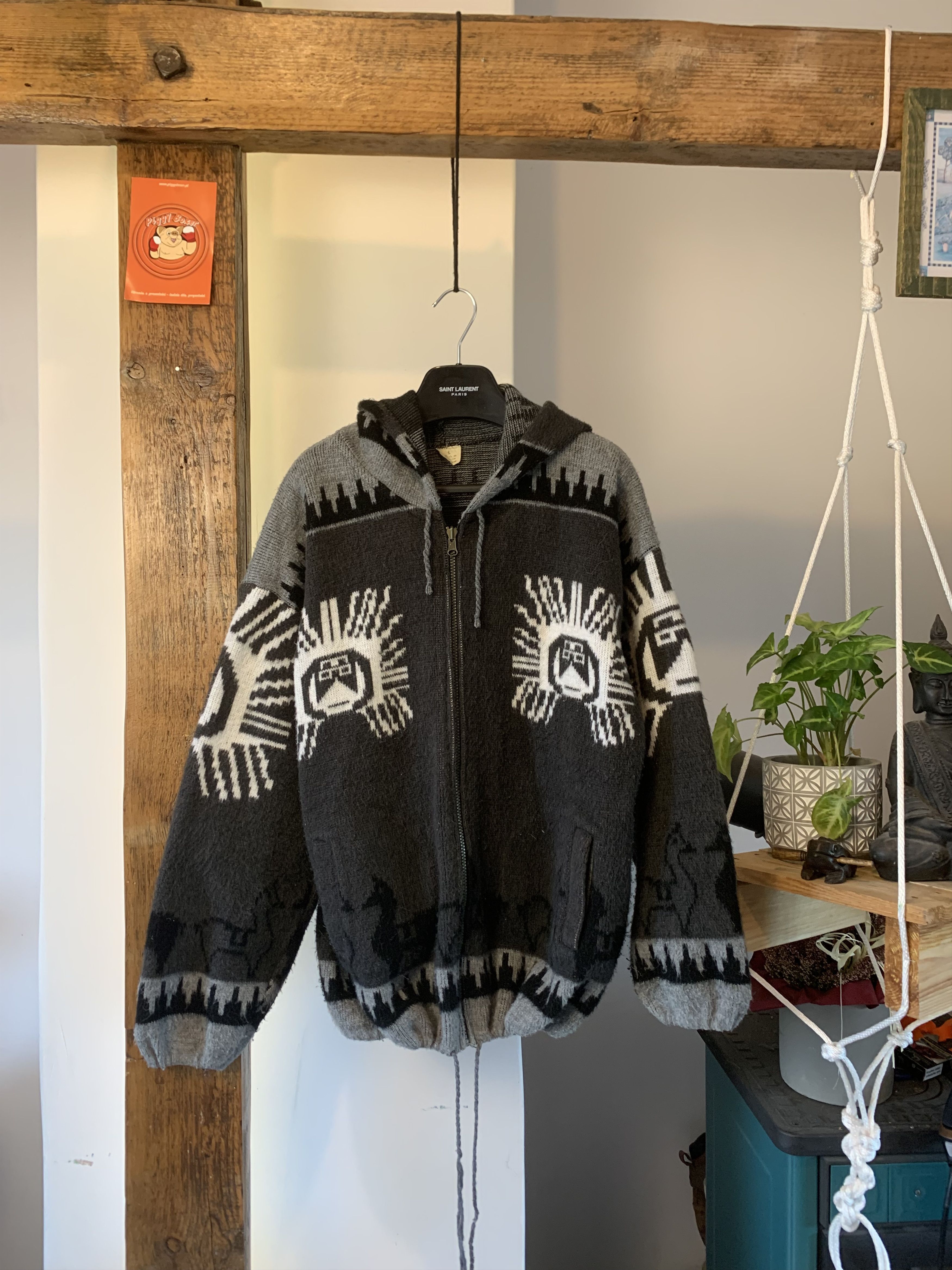 80’s Ecuador Aztec Face Knits All Over Alpaca Wool Jacket
