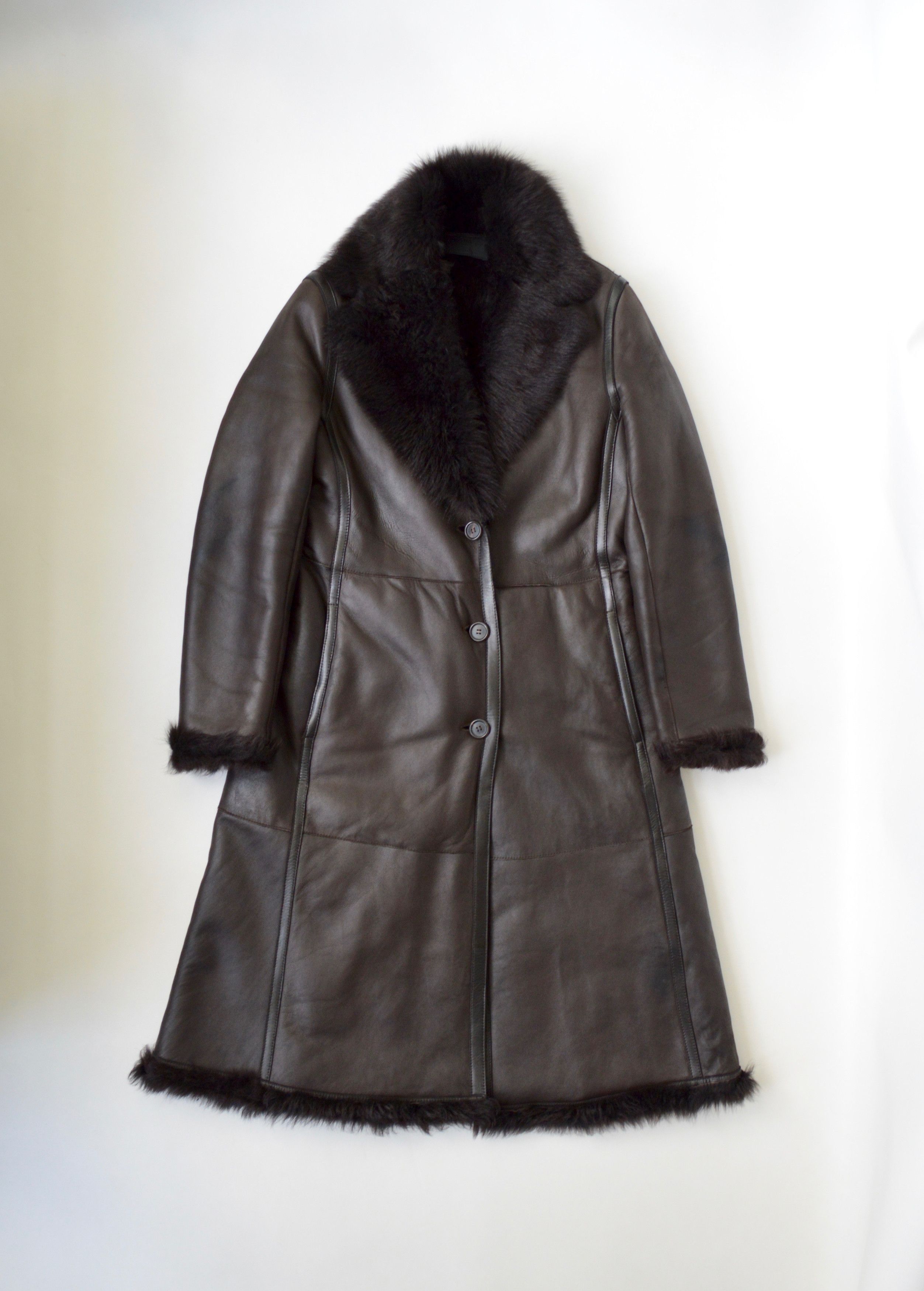 Prada Brown Shearling Leather Overcoat Size M / US 6-8 / IT 42-44 - 1 Thumbnail