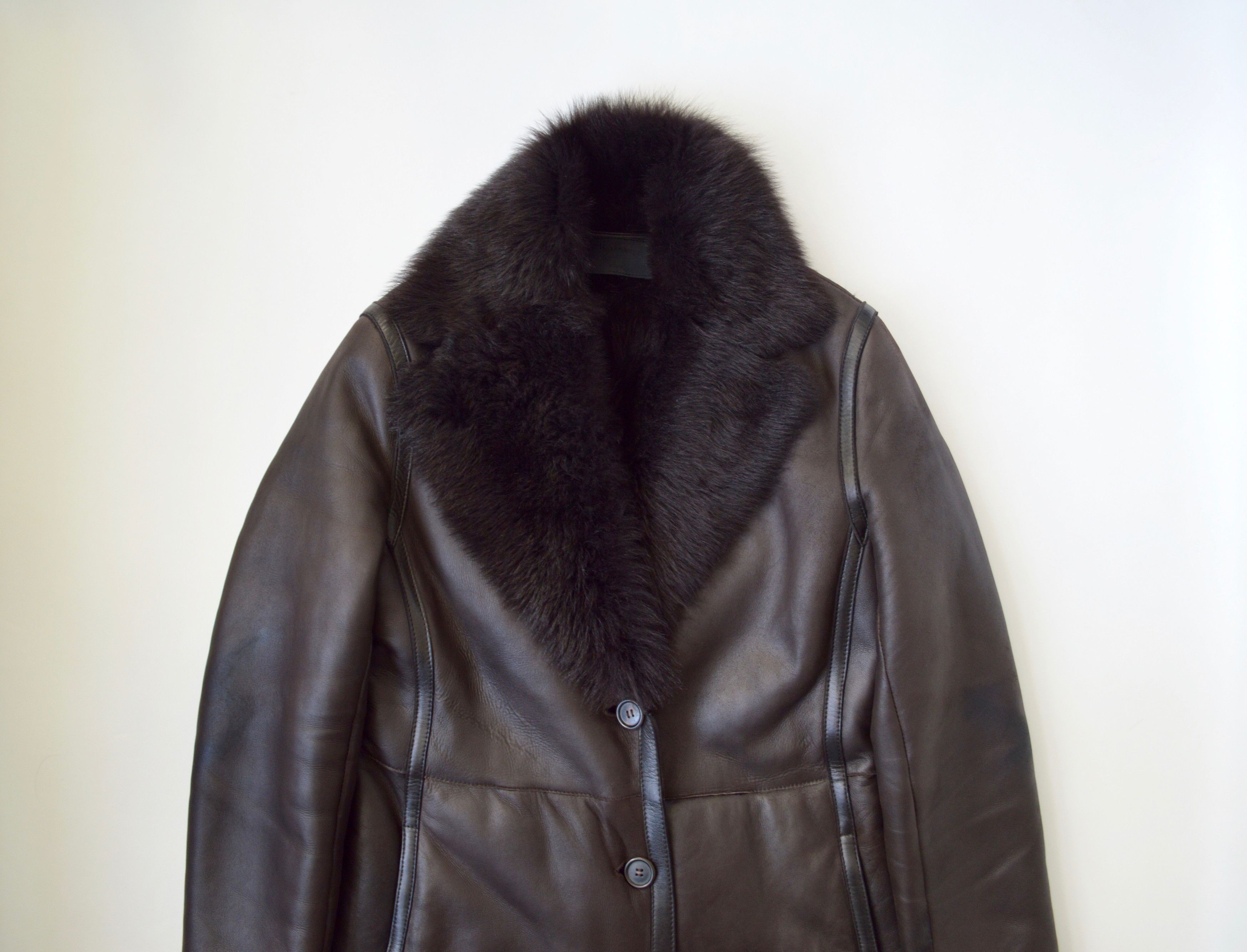 Prada Brown Shearling Leather Overcoat Size M / US 6-8 / IT 42-44 - 2 Thumbnail