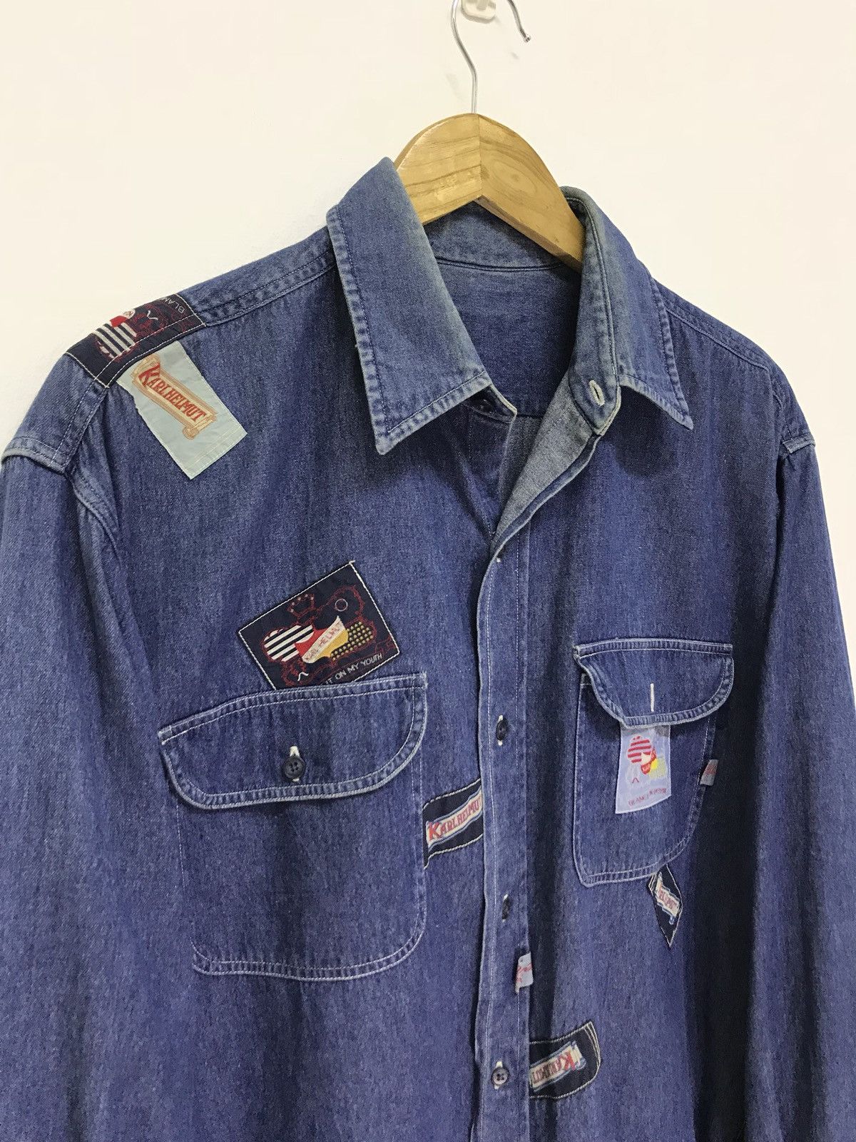 Japanese Brand Japan Brand Karl Helmut Thin Denim Shirt Patchwork 6🟩1 Size US XL / EU 56 / 4 - 5 Thumbnail