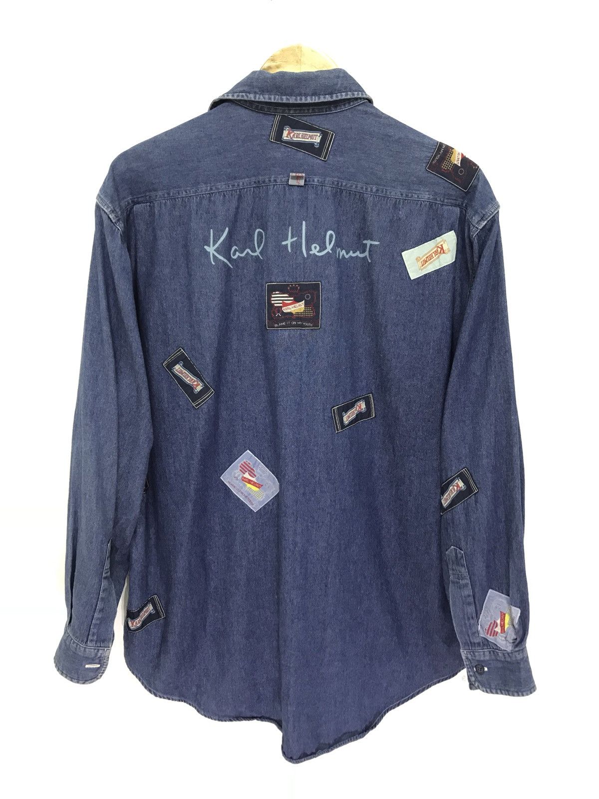 Japanese Brand Japan Brand Karl Helmut Thin Denim Shirt Patchwork 6🟩1 Size US XL / EU 56 / 4 - 1 Thumbnail