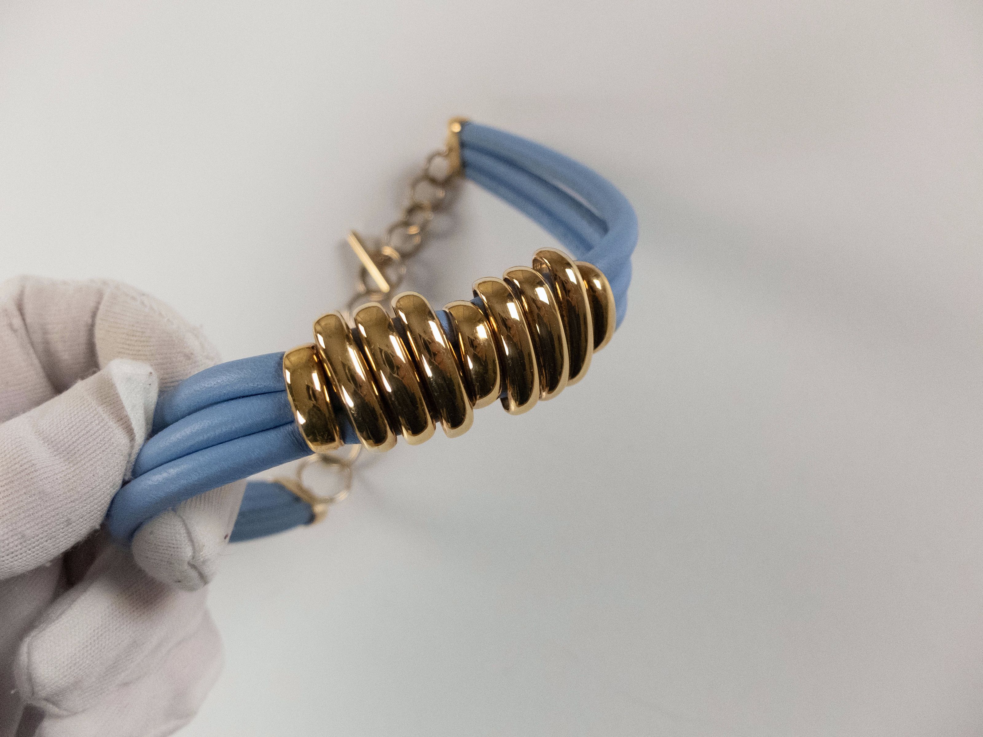 Bottega Veneta BOTTEGA VENETA blue lambskin leather & gold silver necklace Size ONE SIZE - 3 Thumbnail