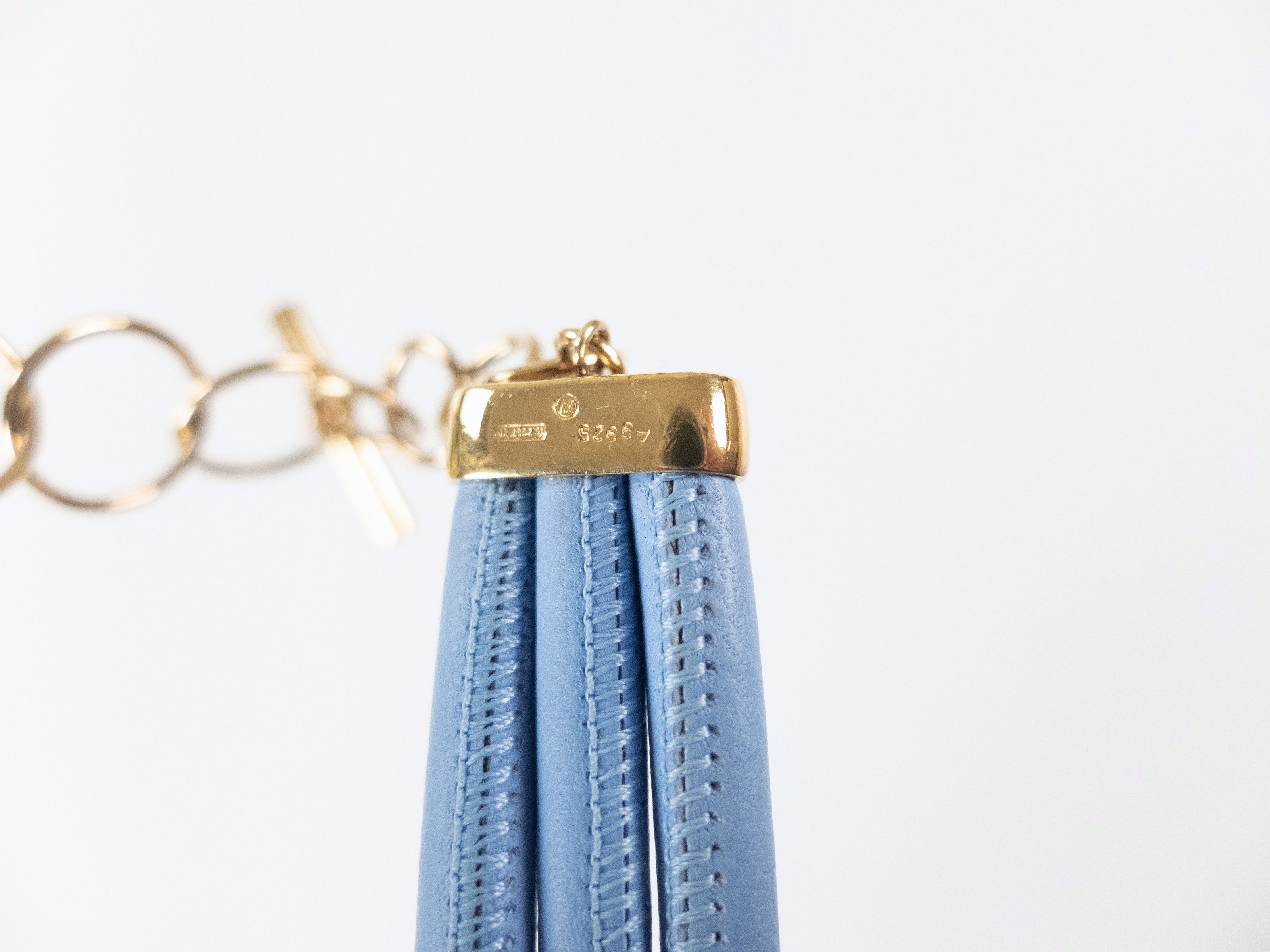 Bottega Veneta BOTTEGA VENETA blue lambskin leather & gold silver necklace Size ONE SIZE - 7 Thumbnail