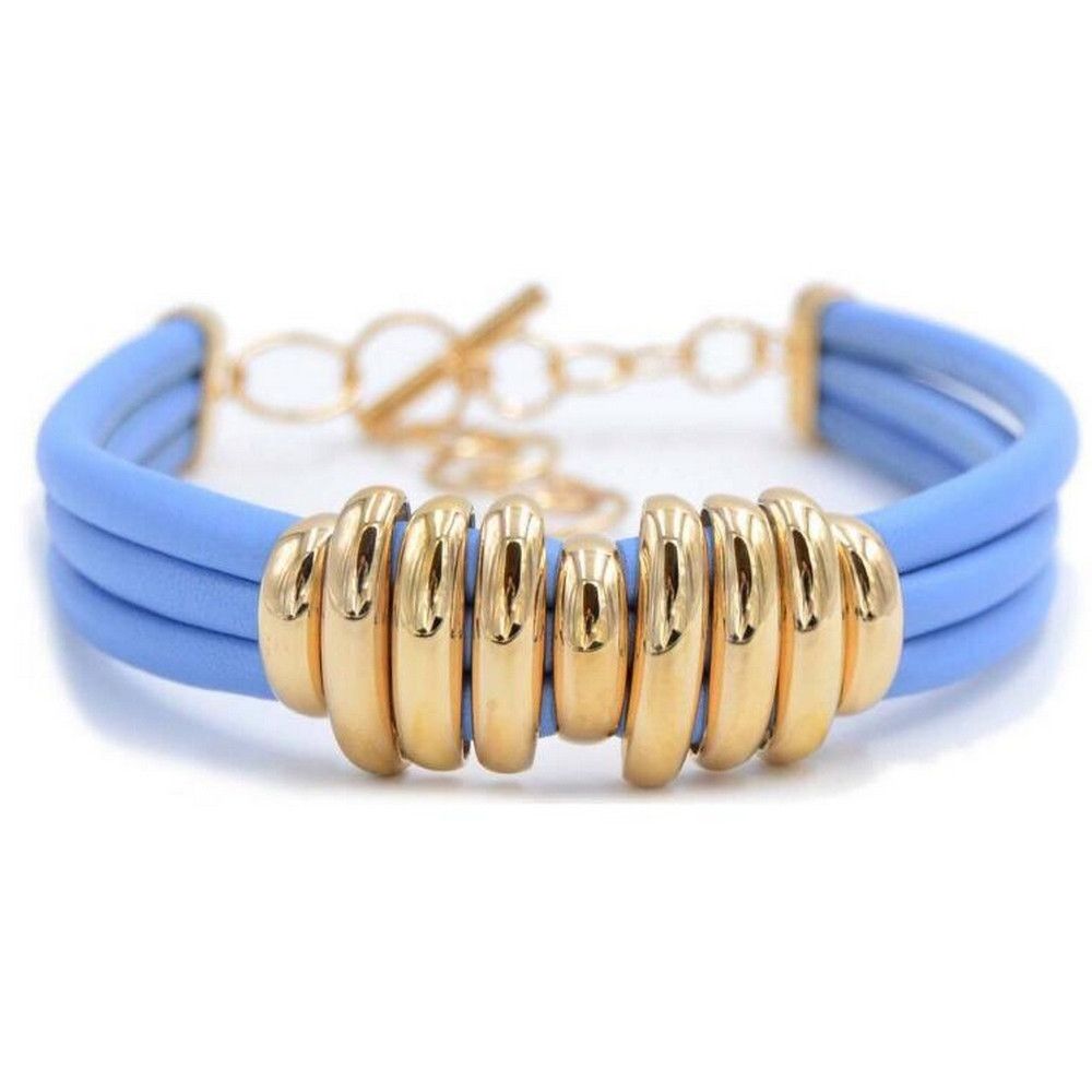 Bottega Veneta BOTTEGA VENETA blue lambskin leather & gold silver necklace Size ONE SIZE - 1 Thumbnail