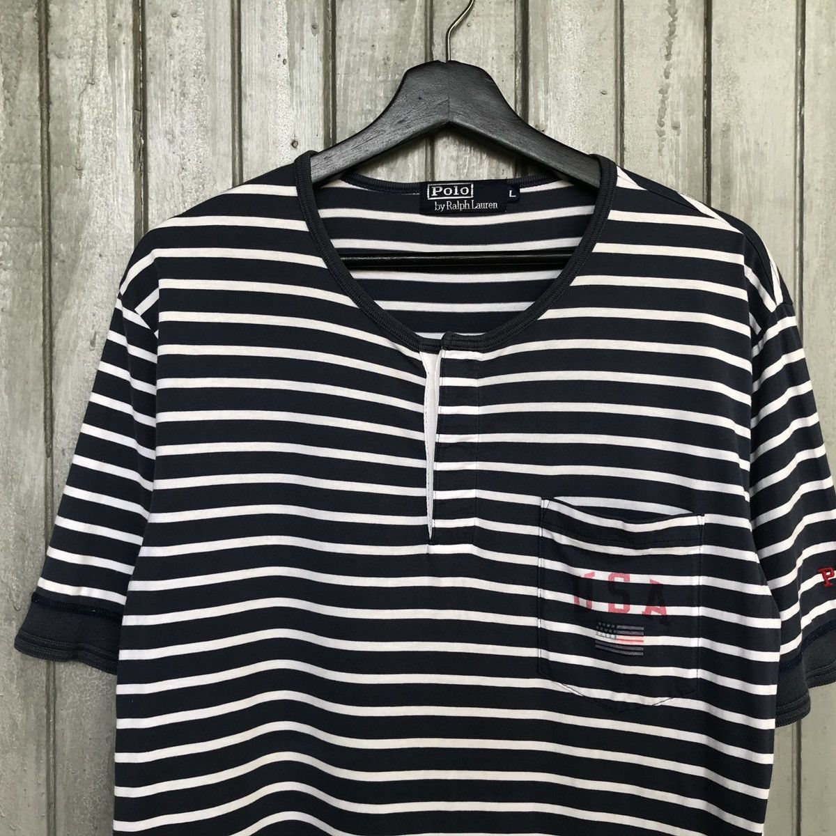 Polo Ralph Lauren × Vintage Vintage POLO USA button stripes tees Size US L / EU 52-54 / 3 - 1 Thumbnail