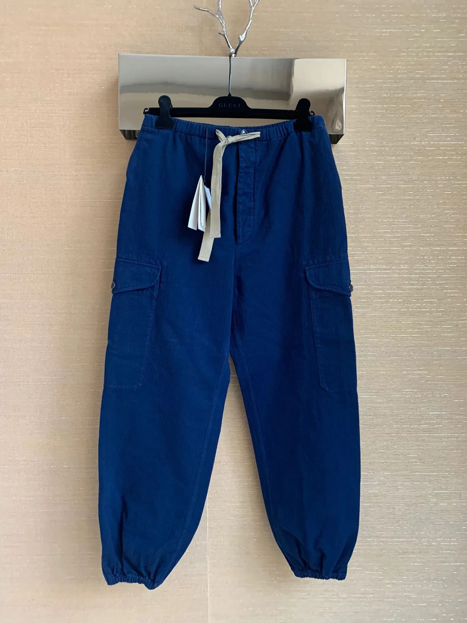 image of Gucci Casual Pants - Dyed Cloth Over Herringbone In Blue, Men's (Size 34)