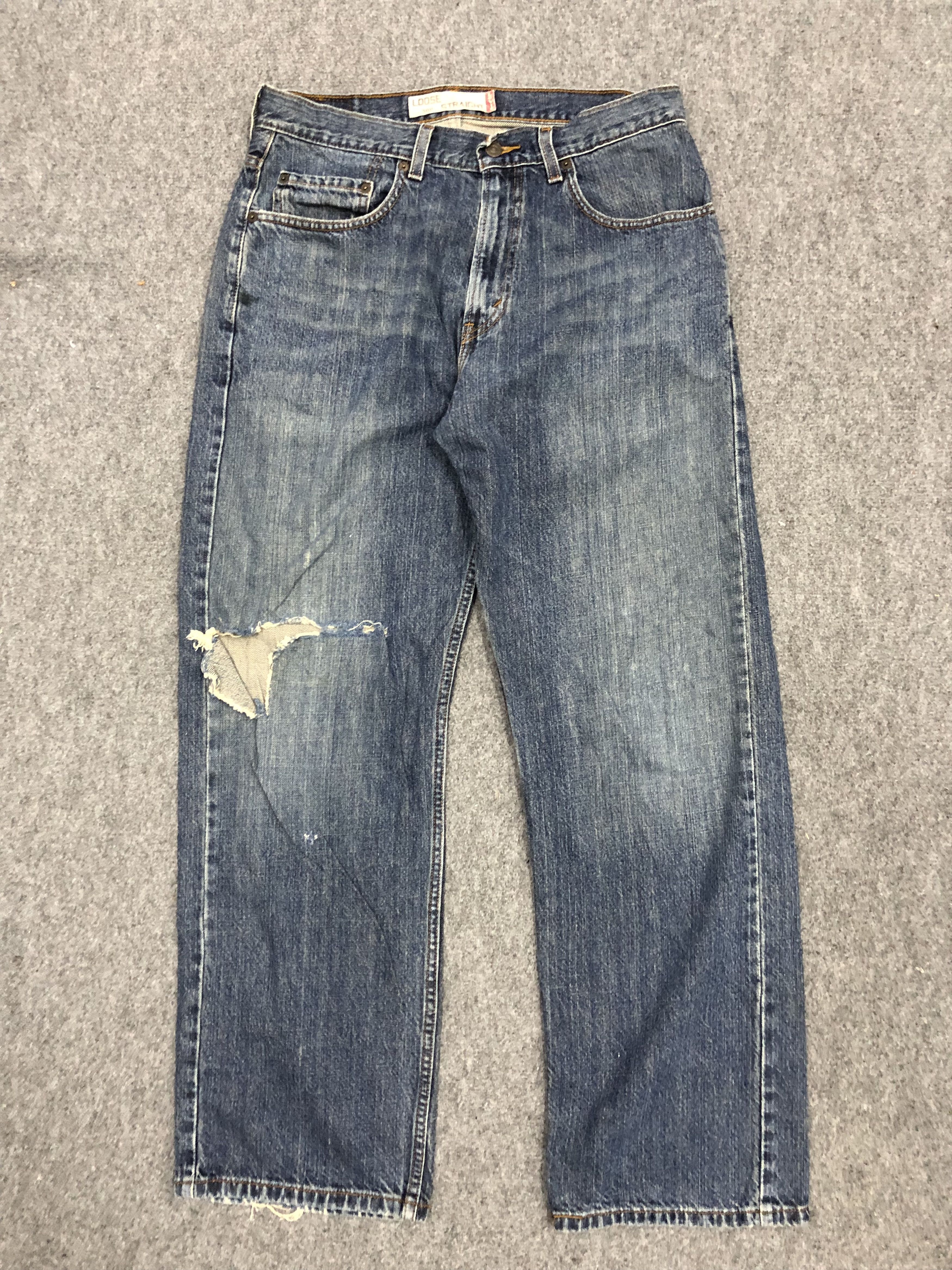 image of Distressed Levis 569 Faded Blue Jeans in Blue Denim, Men's (Size 34)