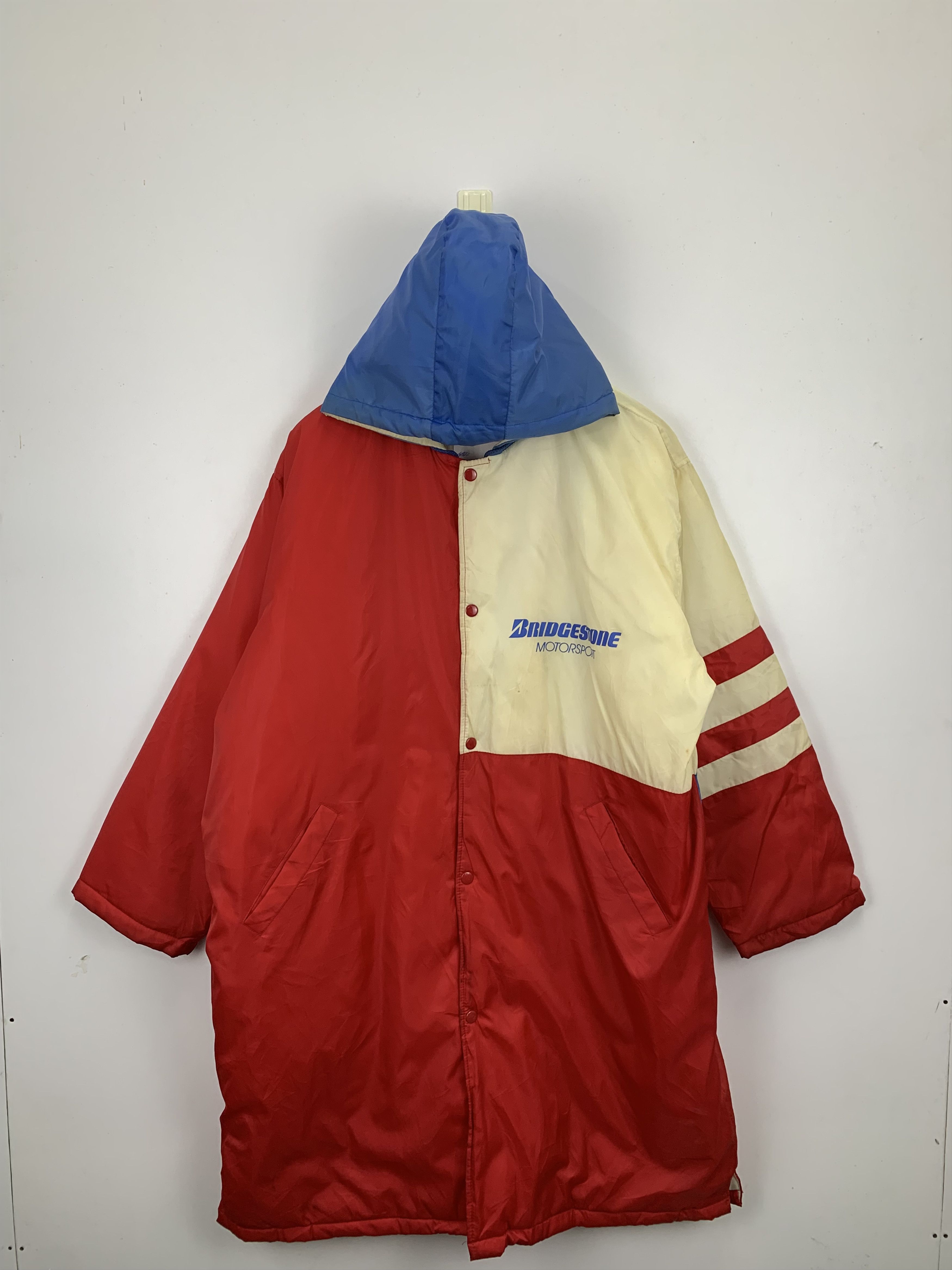 image of Vintage Bridgestone Multi Color Hooded Light Jacket in Blue/Red/White, Men's (Size Large)