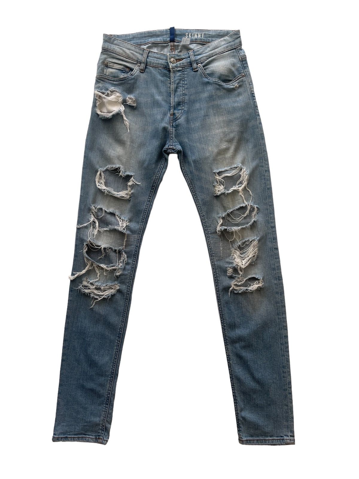 image of Divided x H&m Distressed Skinny Fit Denim in Blue Denim, Men's (Size 30)