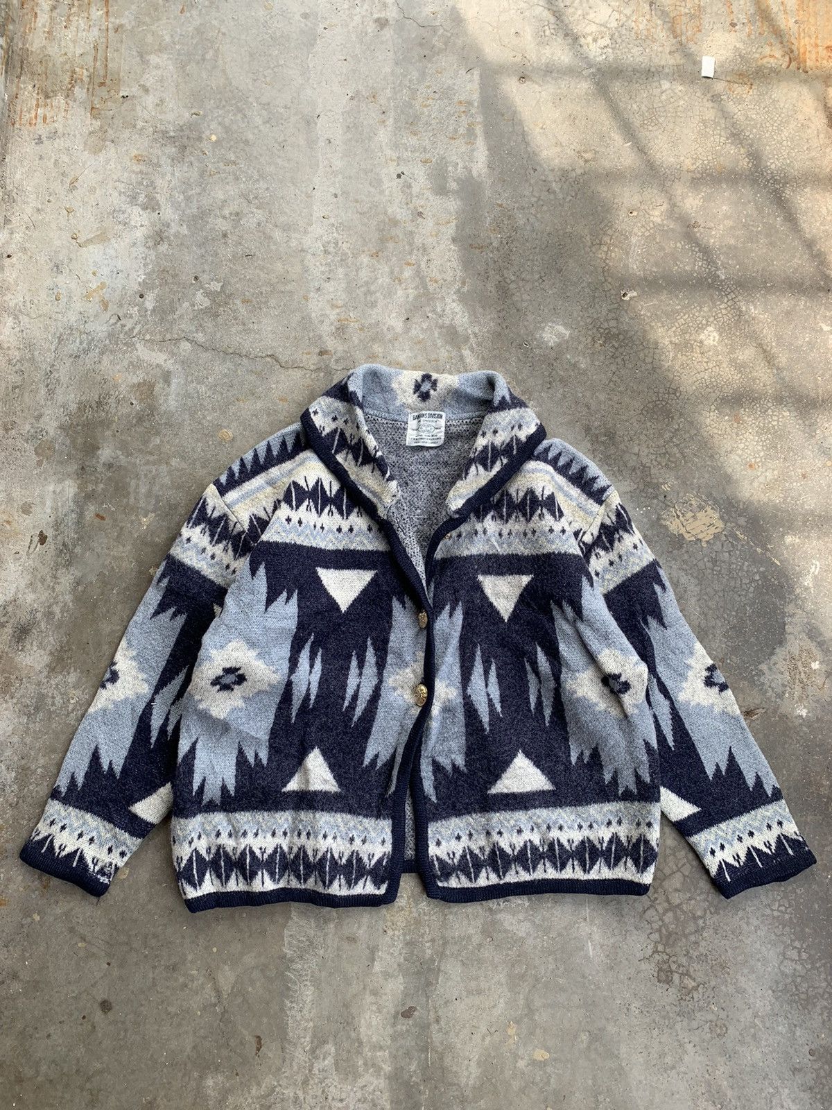 image of Vintage 70's Banians Division American Native Wool Cardigan in Blue, Men's (Size Medium)