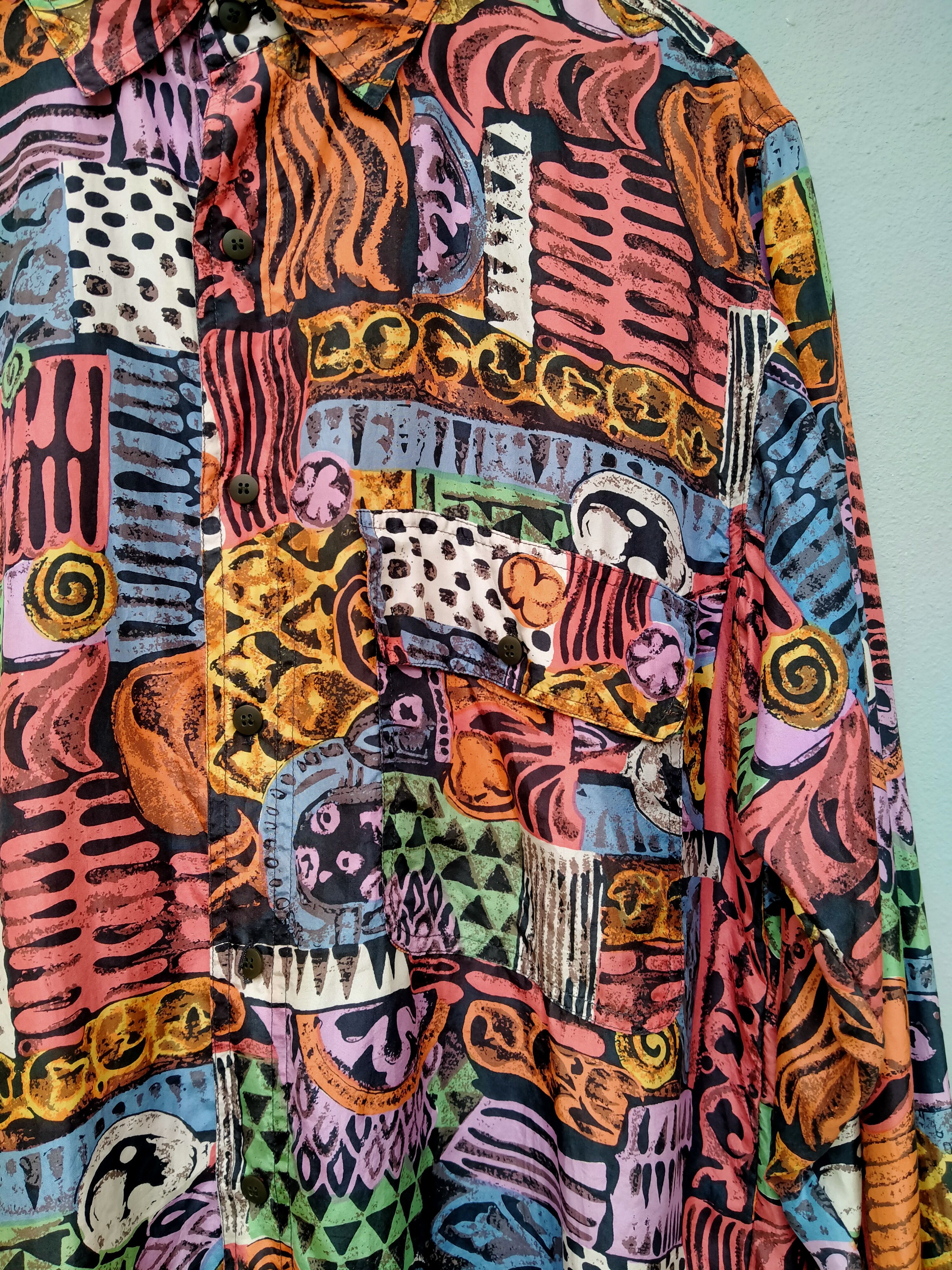 Japanese Brand Vintage FUKA Psychedelic Art Pure Silk Size US L / EU 52-54 / 3 - 10 Thumbnail