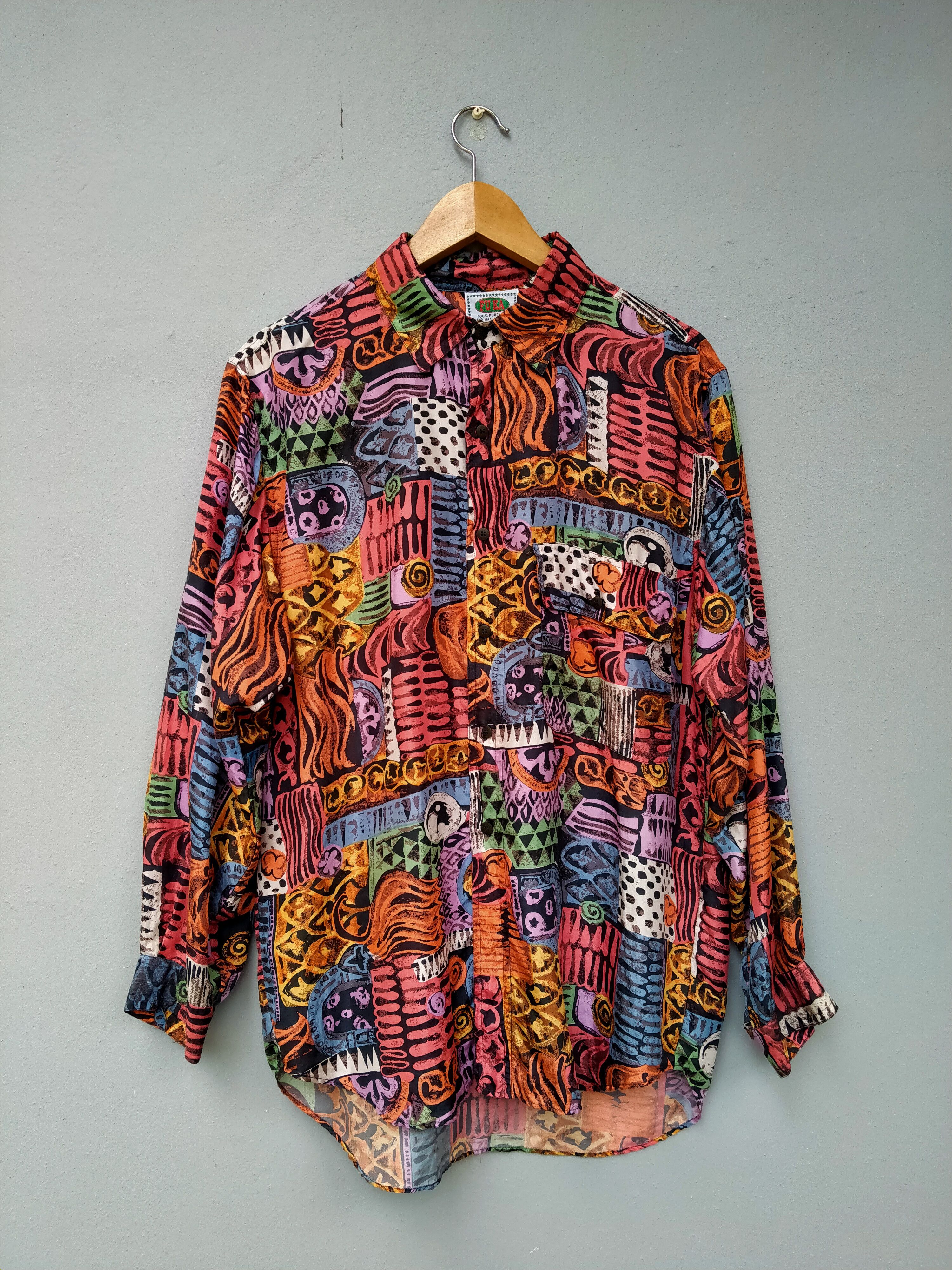 Japanese Brand Vintage FUKA Psychedelic Art Pure Silk Size US L / EU 52-54 / 3 - 2 Thumbnail