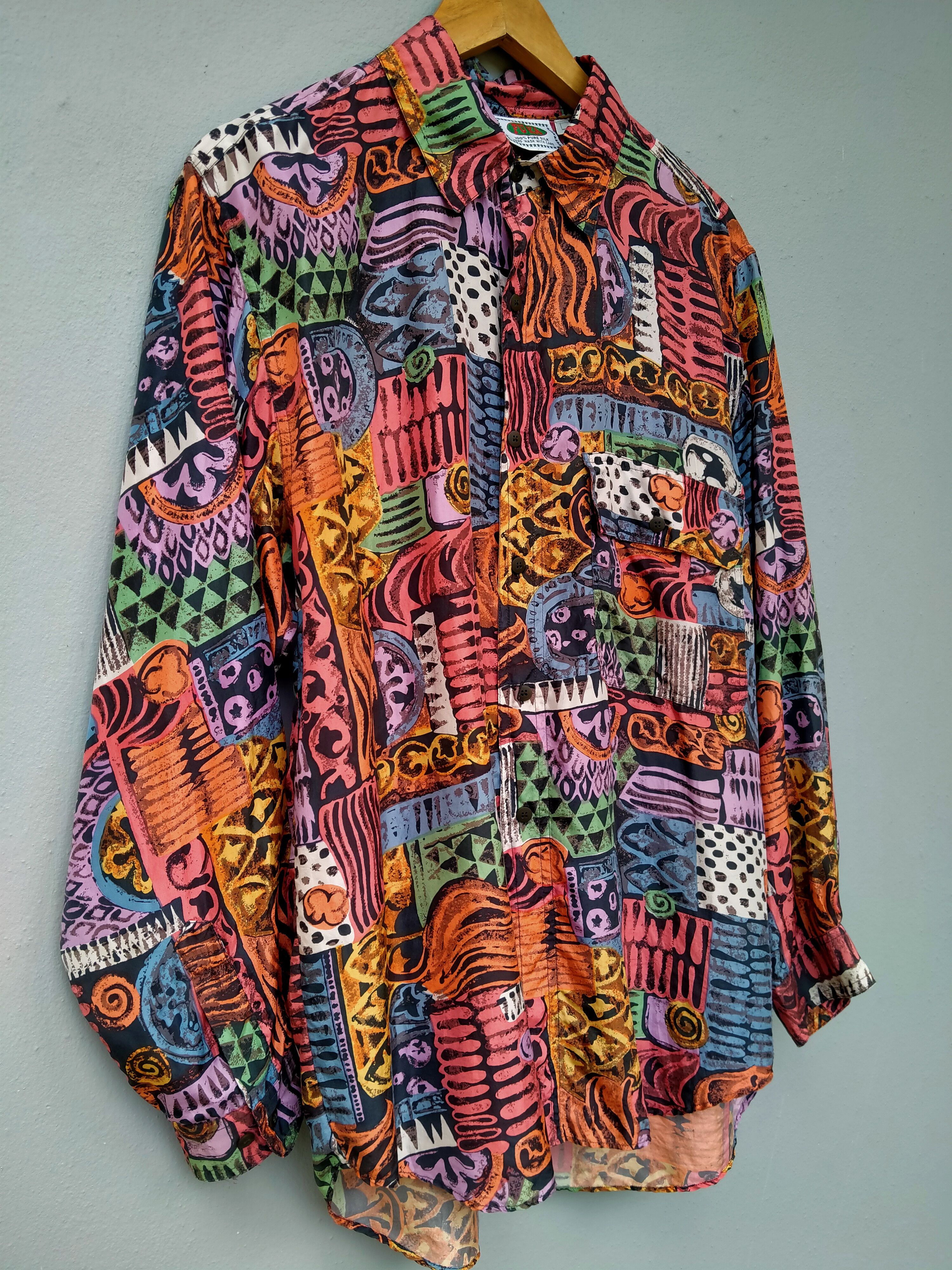 Japanese Brand Vintage FUKA Psychedelic Art Pure Silk Size US L / EU 52-54 / 3 - 8 Thumbnail