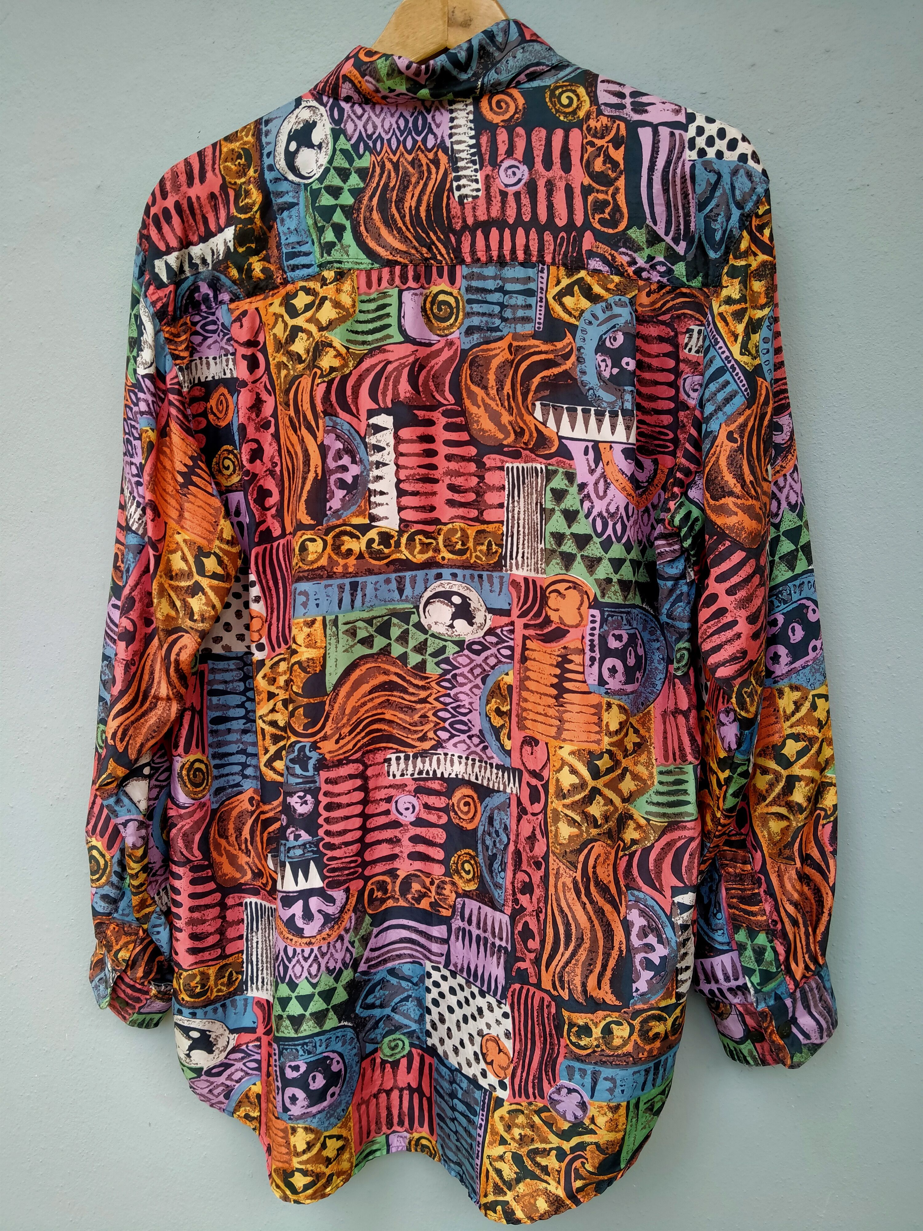 Japanese Brand Vintage FUKA Psychedelic Art Pure Silk Size US L / EU 52-54 / 3 - 9 Thumbnail