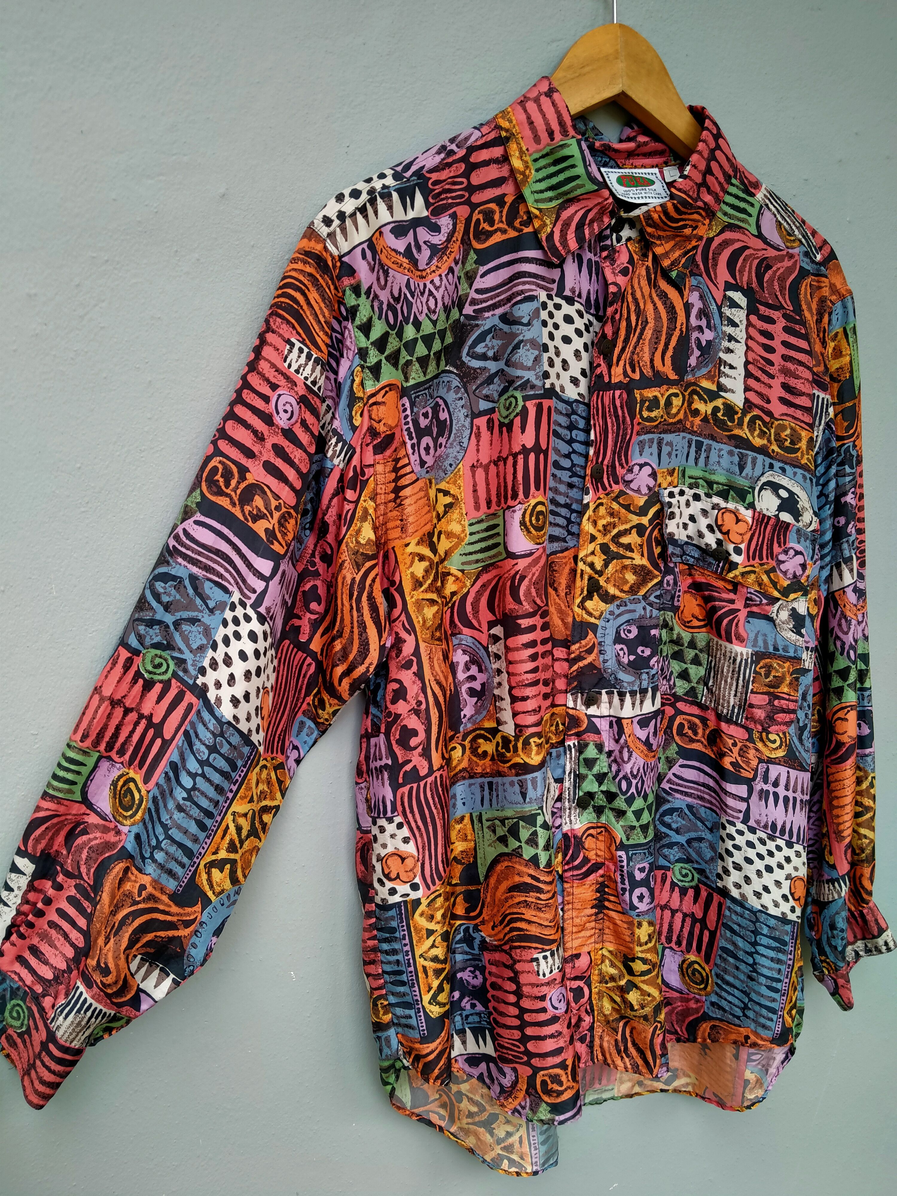Japanese Brand Vintage FUKA Psychedelic Art Pure Silk Size US L / EU 52-54 / 3 - 4 Thumbnail