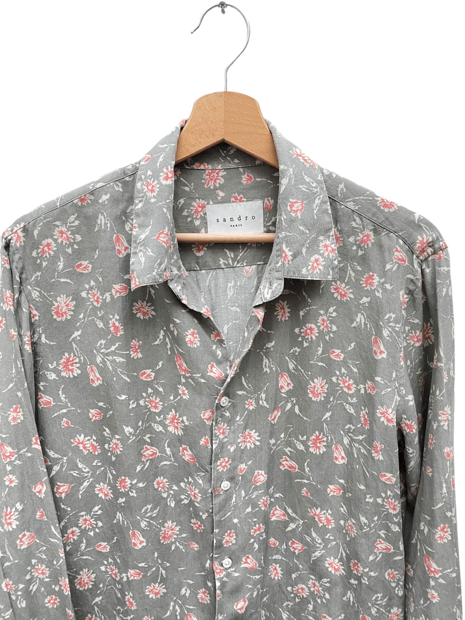 Sandro Kaki Floral Shirt Size US M / EU 48-50 / 2 - 2 Thumbnail
