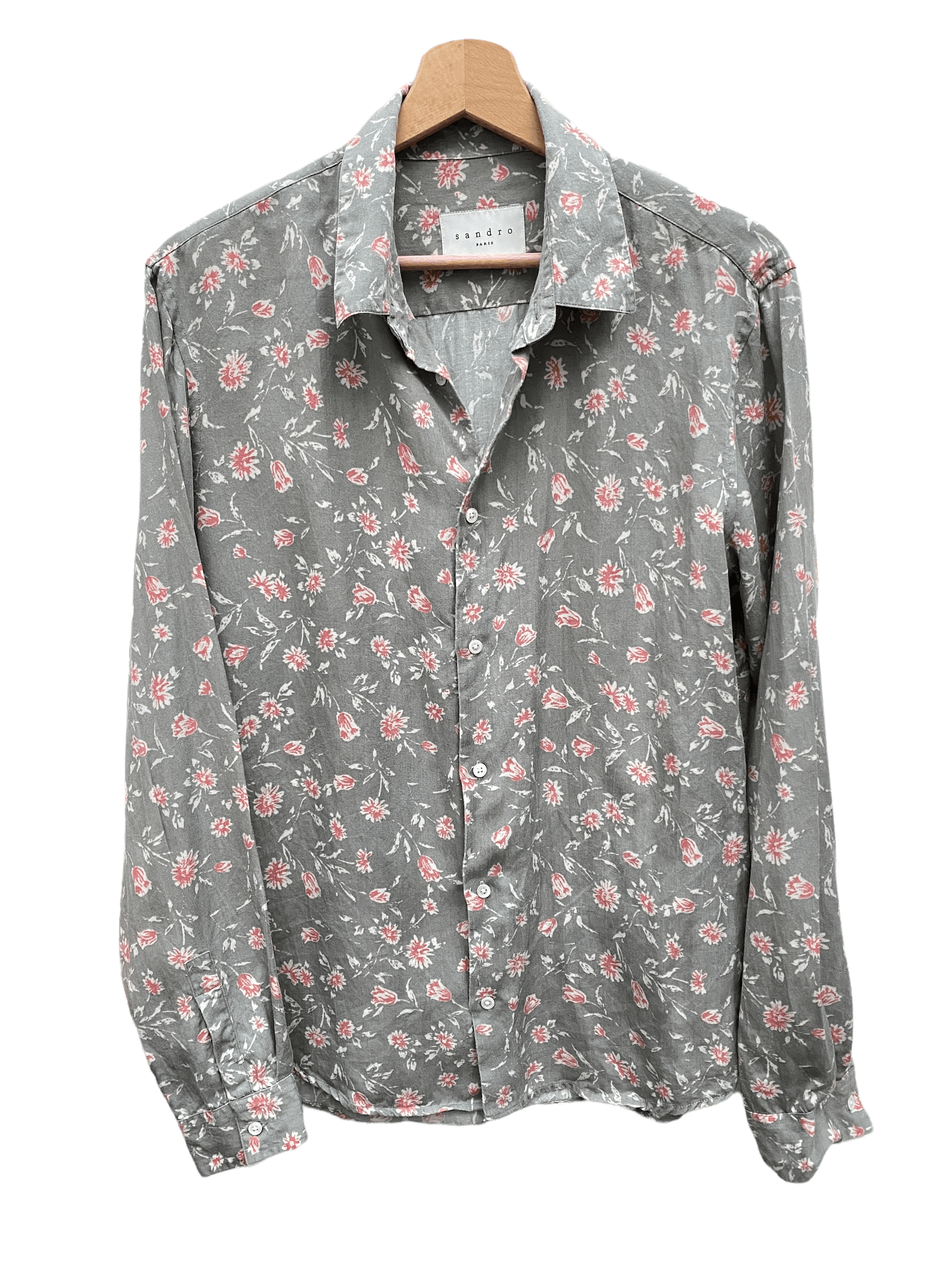 Sandro Kaki Floral Shirt Size US M / EU 48-50 / 2 - 1 Thumbnail