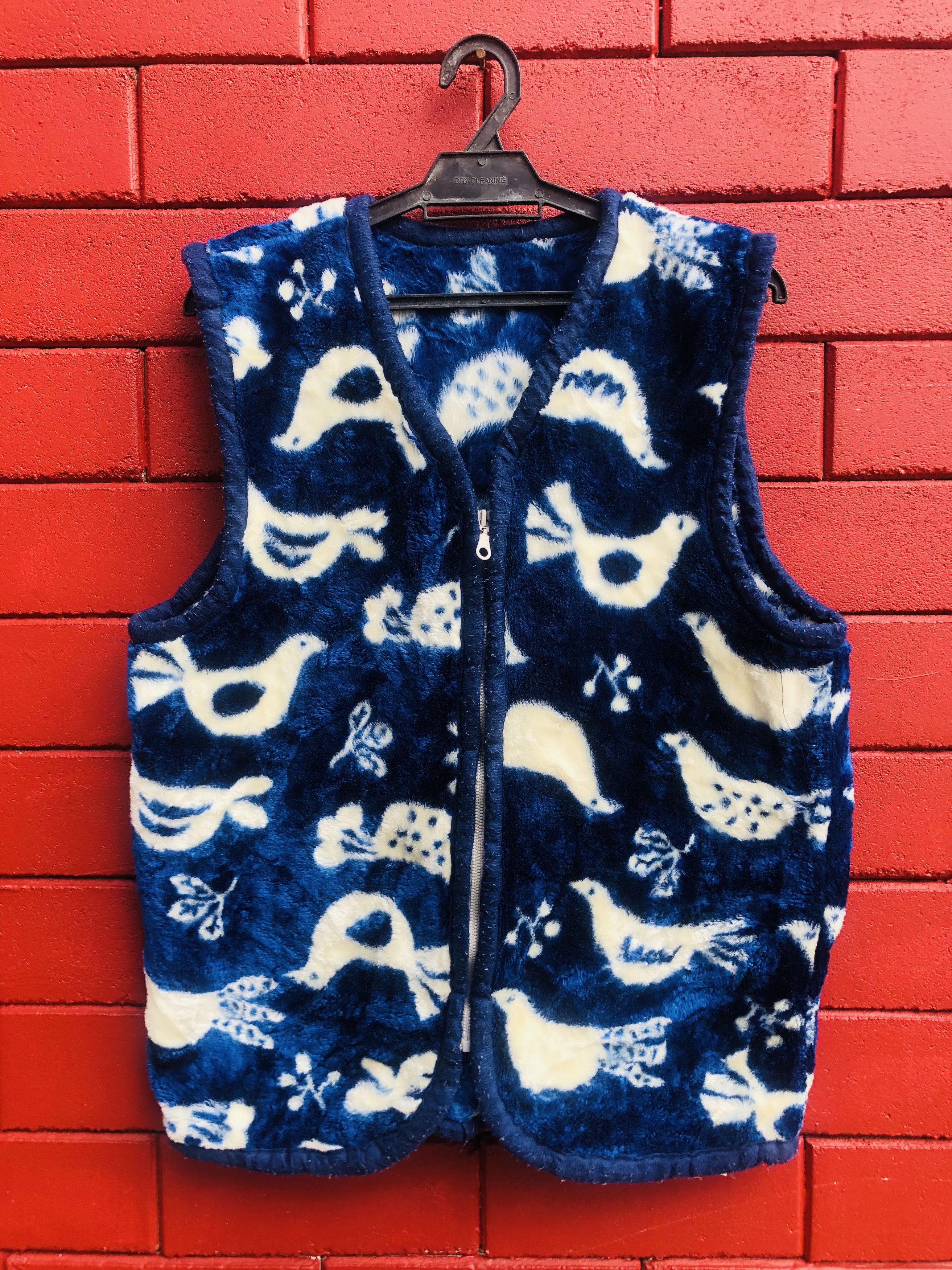 image of Vintage Bird Japanese Designed Fashion Style Vest in Blue Purple, Men's (Size Large)