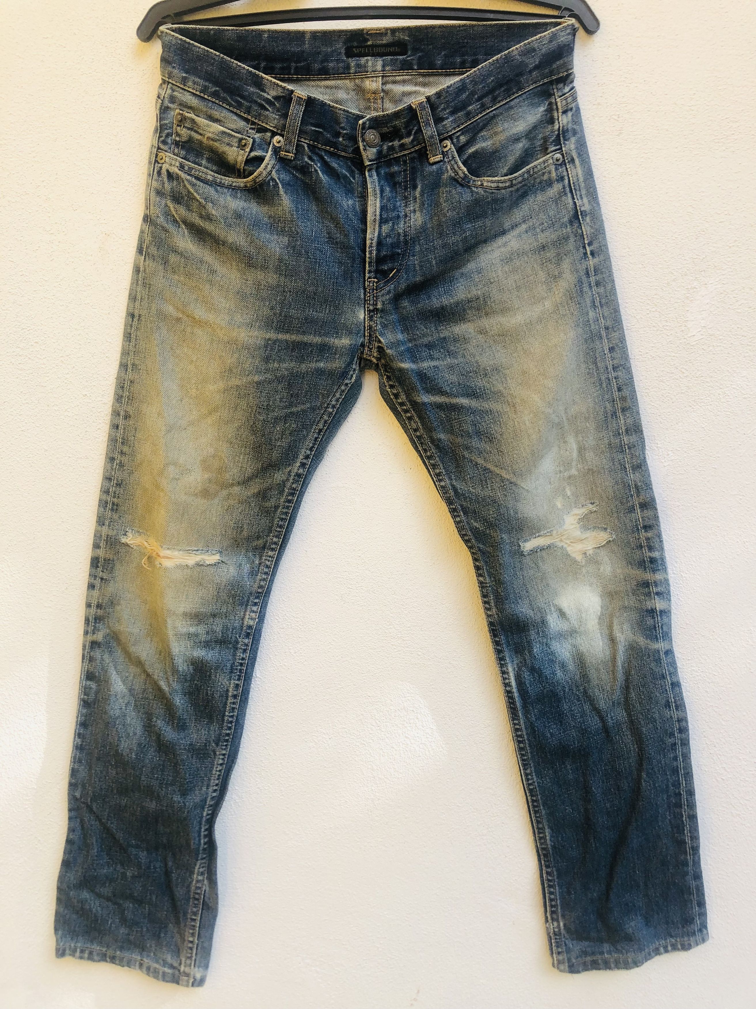 image of Spellbound Distressed Japanese Designer Fashion in Sky Blue, Men's (Size 30)