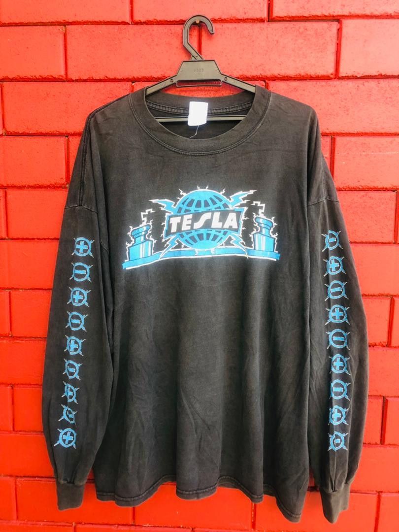 image of Band Tees x Vintage Tesla Replugged Band Music Shirt in Faded Black, Men's (Size XL)