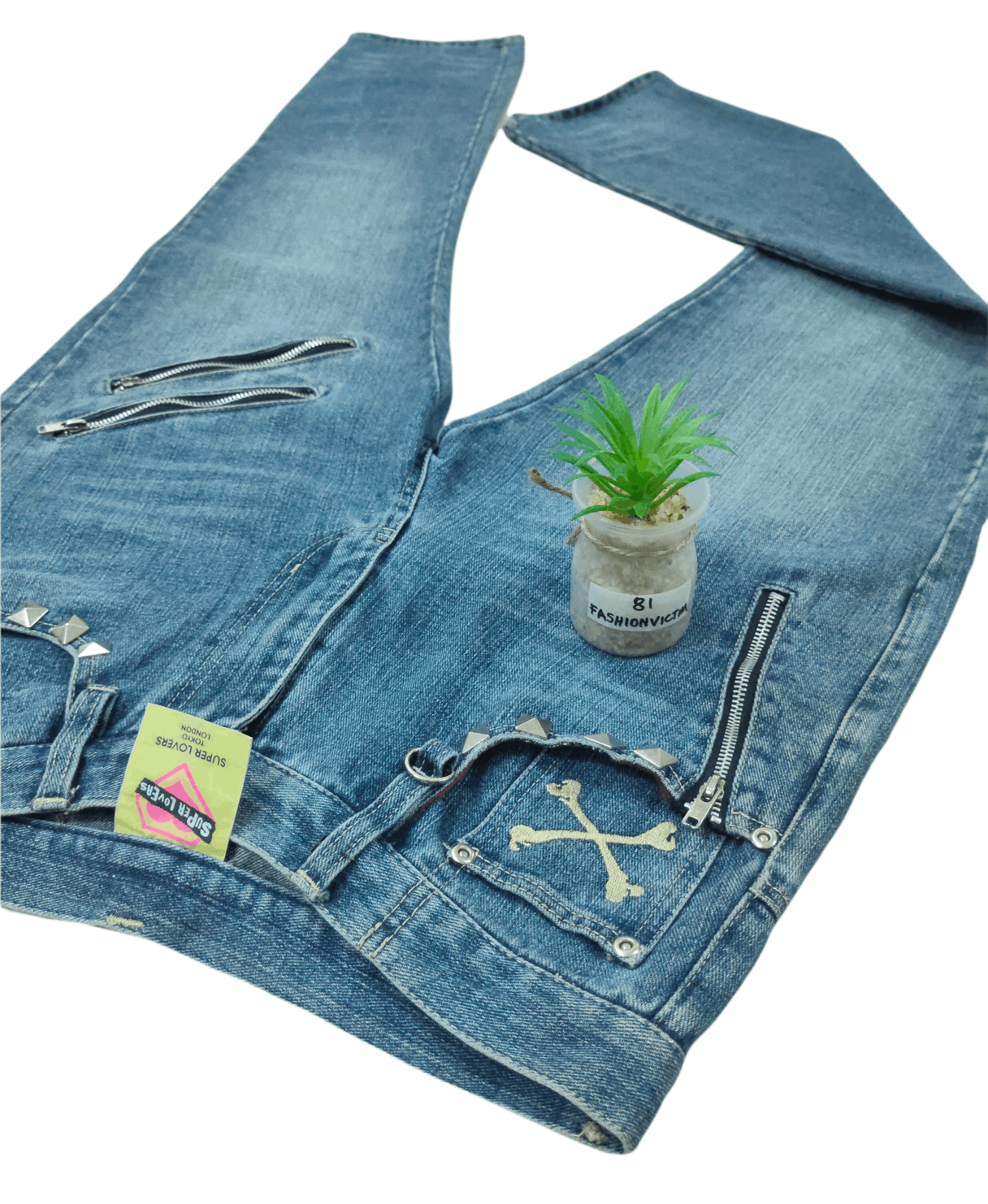 Stone Pocket Jeans w/Skull & Flower Design By Sky