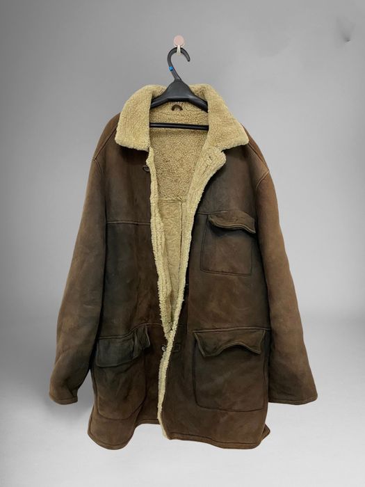 Vintage HUGO BOSS Bomber Sheepskin Style Coat Long Sleeve Fur 