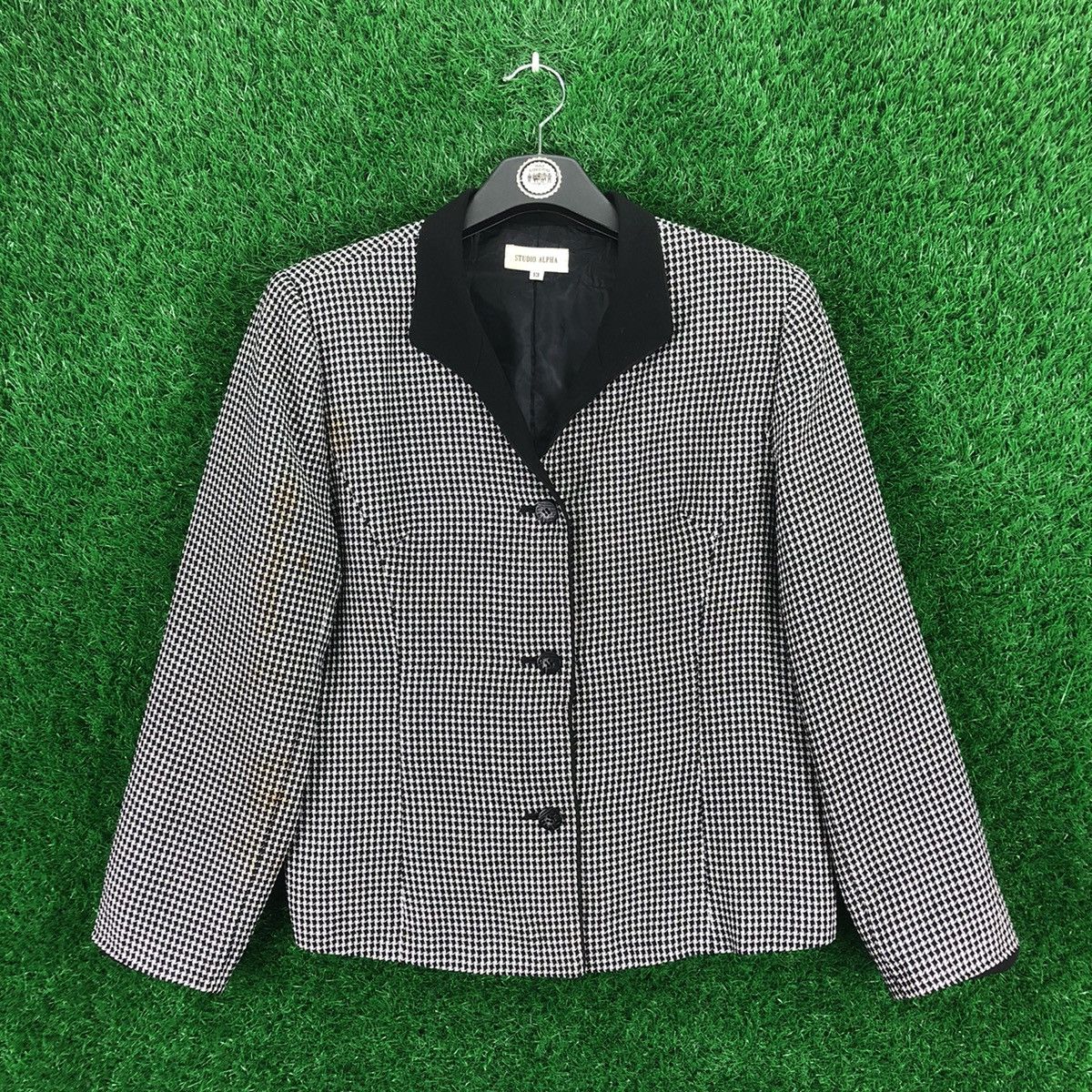 image of Vintage 80's Houndstooth Women Coat Jacket By Studio Alpha (Size Small)