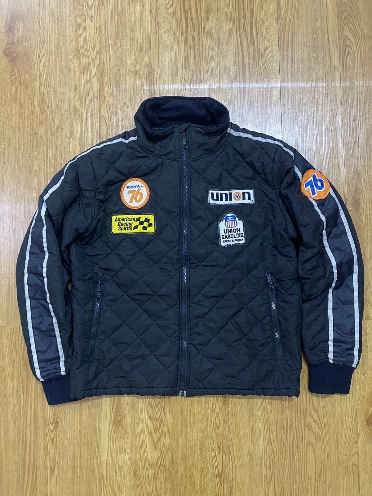 image of Racing x Vintage 76 Lubricants Patches Logo Quilted Jacket, Men's (Size Large)