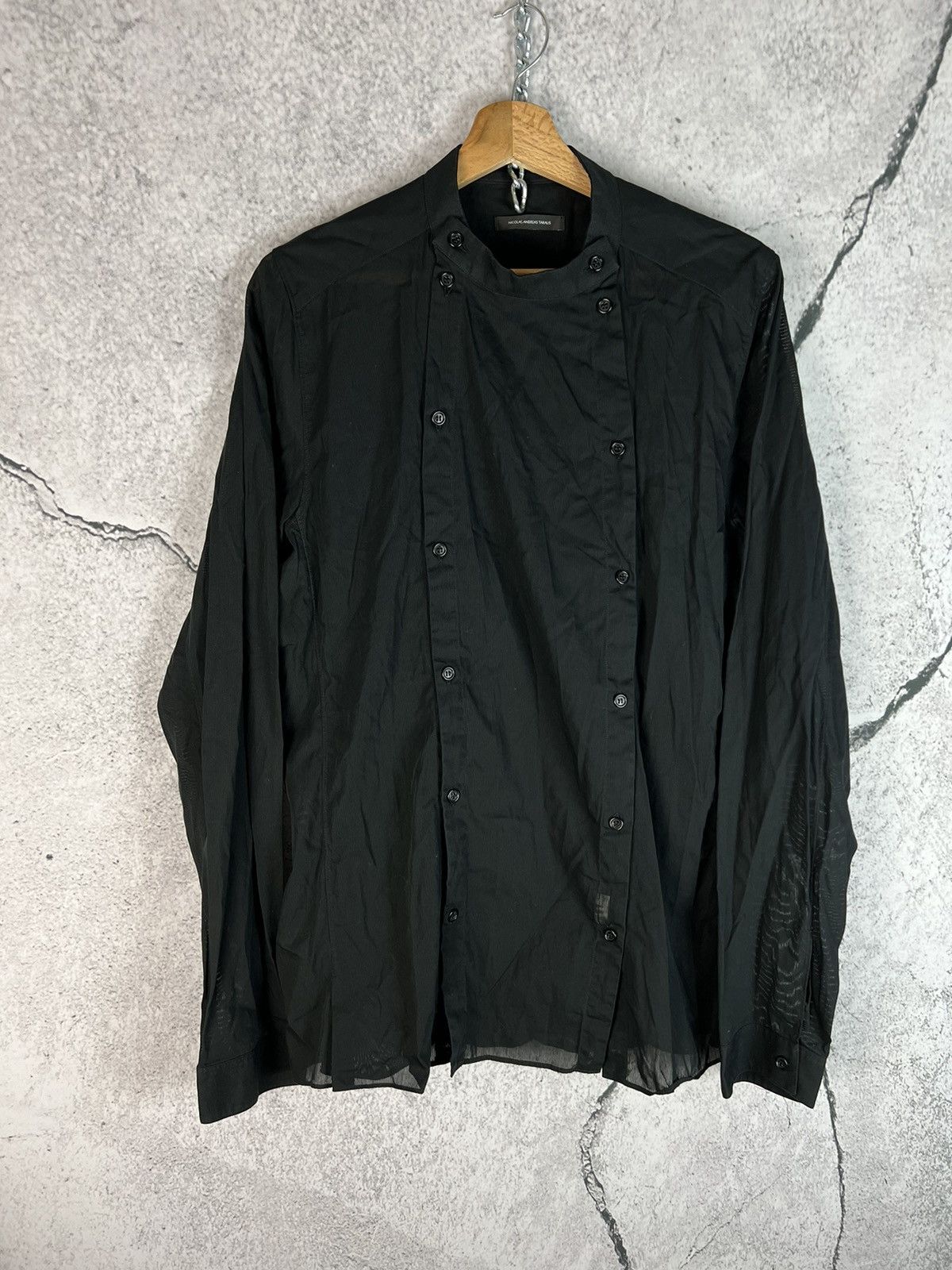 image of Nicolas Andreas Taralis Black Semisheer Button Up Shirt, Men's (Size Medium)