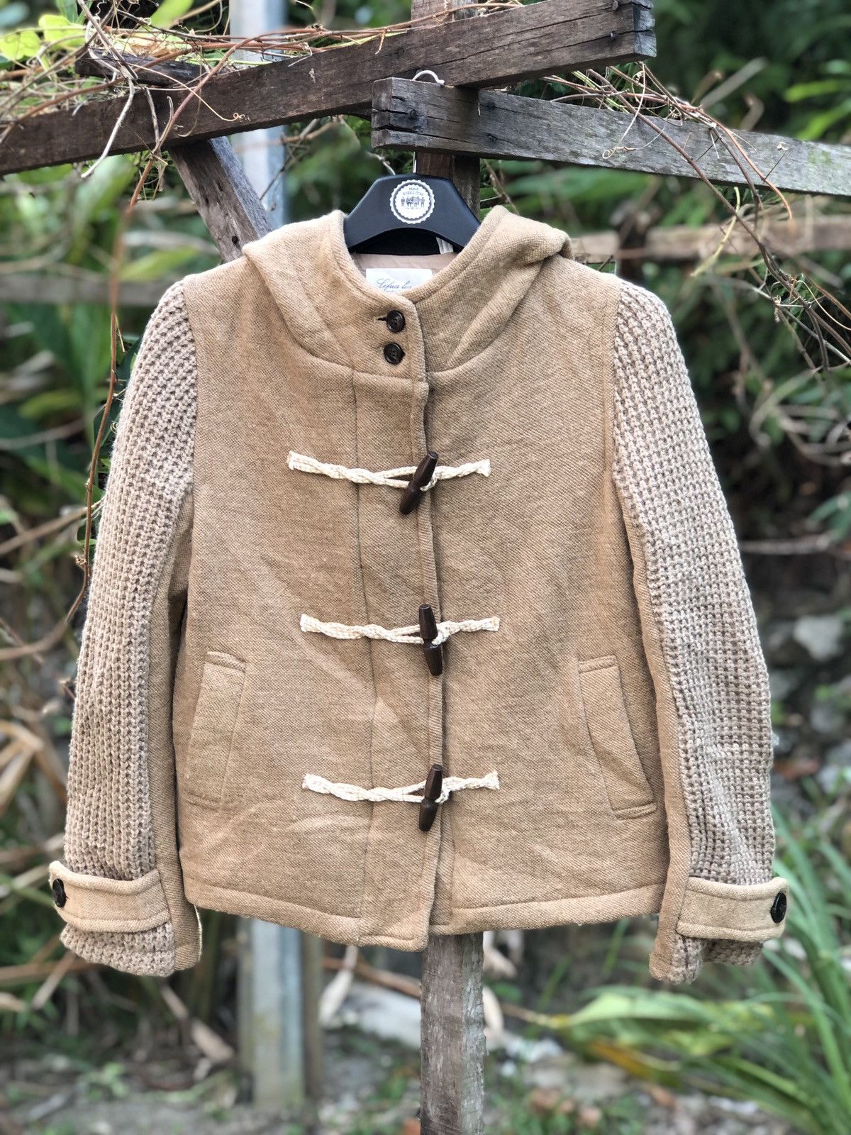 Japanese Brand Vintage 80's Wool Knit Duffle Jacket Hoodie Nice Design Size US XS / EU 42 / 0 - 1 Thumbnail