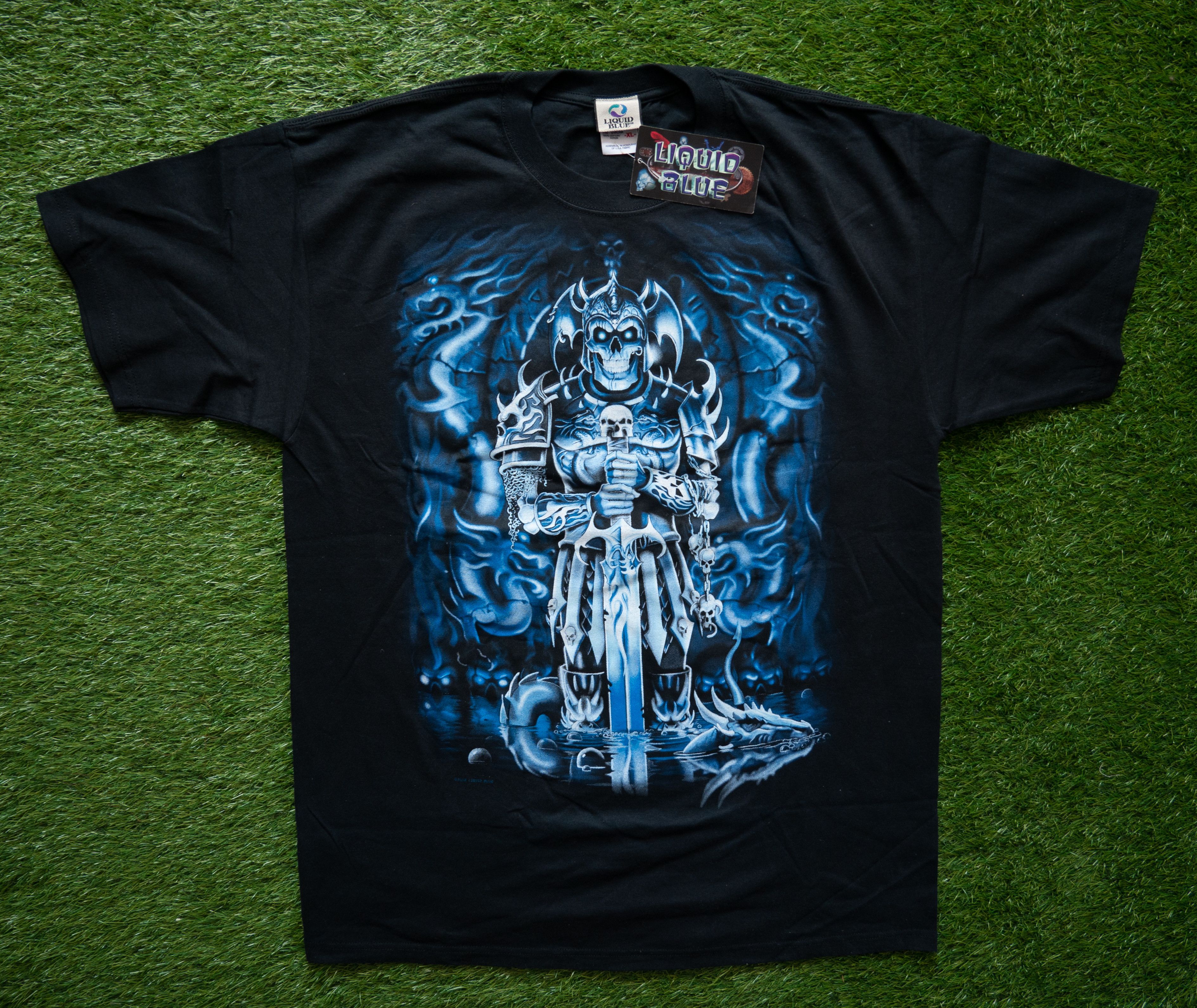 image of Liquid Blue Skeleton Knight Deadstock T-Shirt XL in Black, Men's