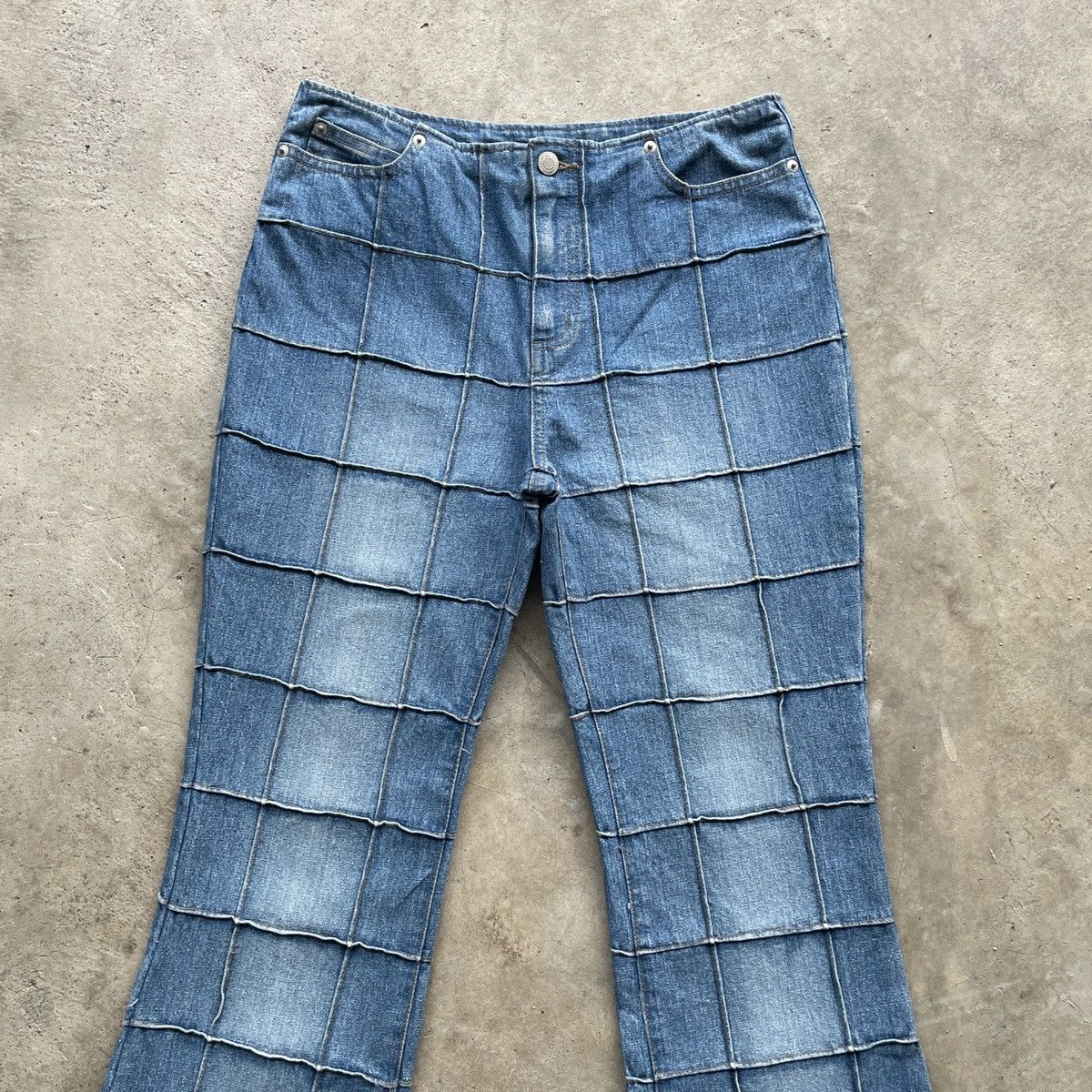 Japanese Brand Vintage Japanese Faded Hagi Patchwork Jeans FLARE Pants Size 29" - 3 Thumbnail