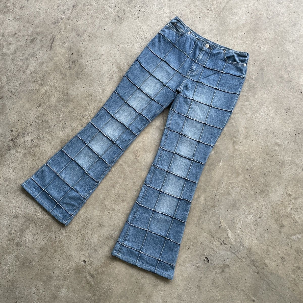 Japanese Brand Vintage Japanese Faded Hagi Patchwork Jeans FLARE Pants Size 29" - 2 Thumbnail