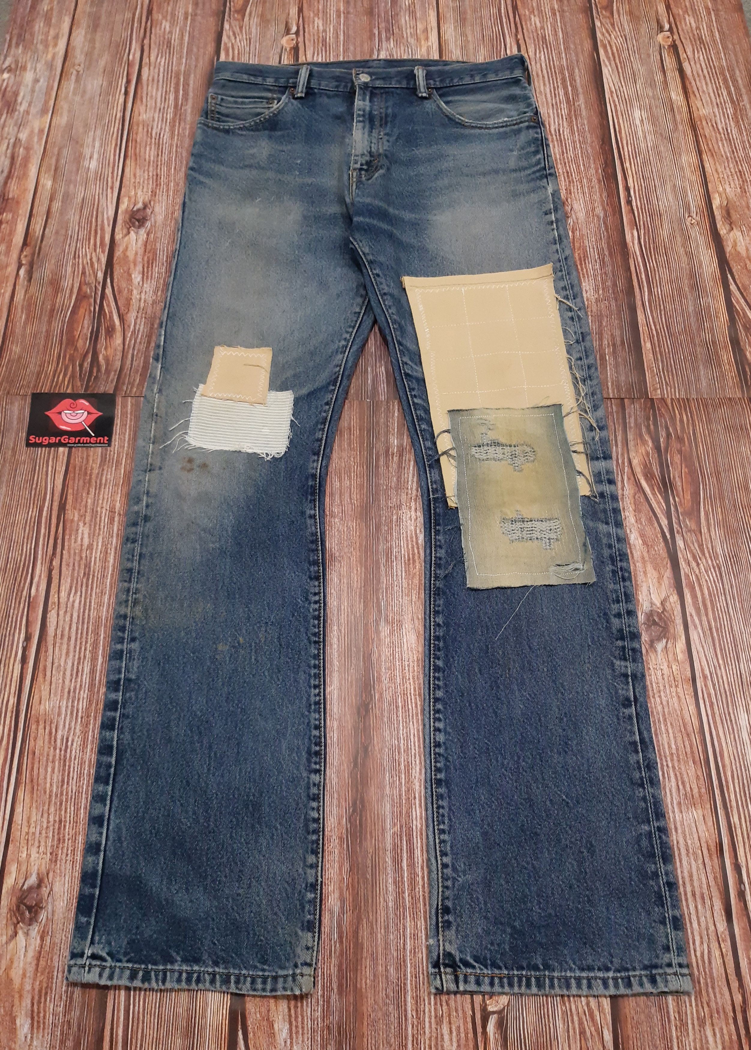 image of Distressed Denim x Levis 517 Jeans Bootcut Patchworks in Blue, Men's (Size 35)
