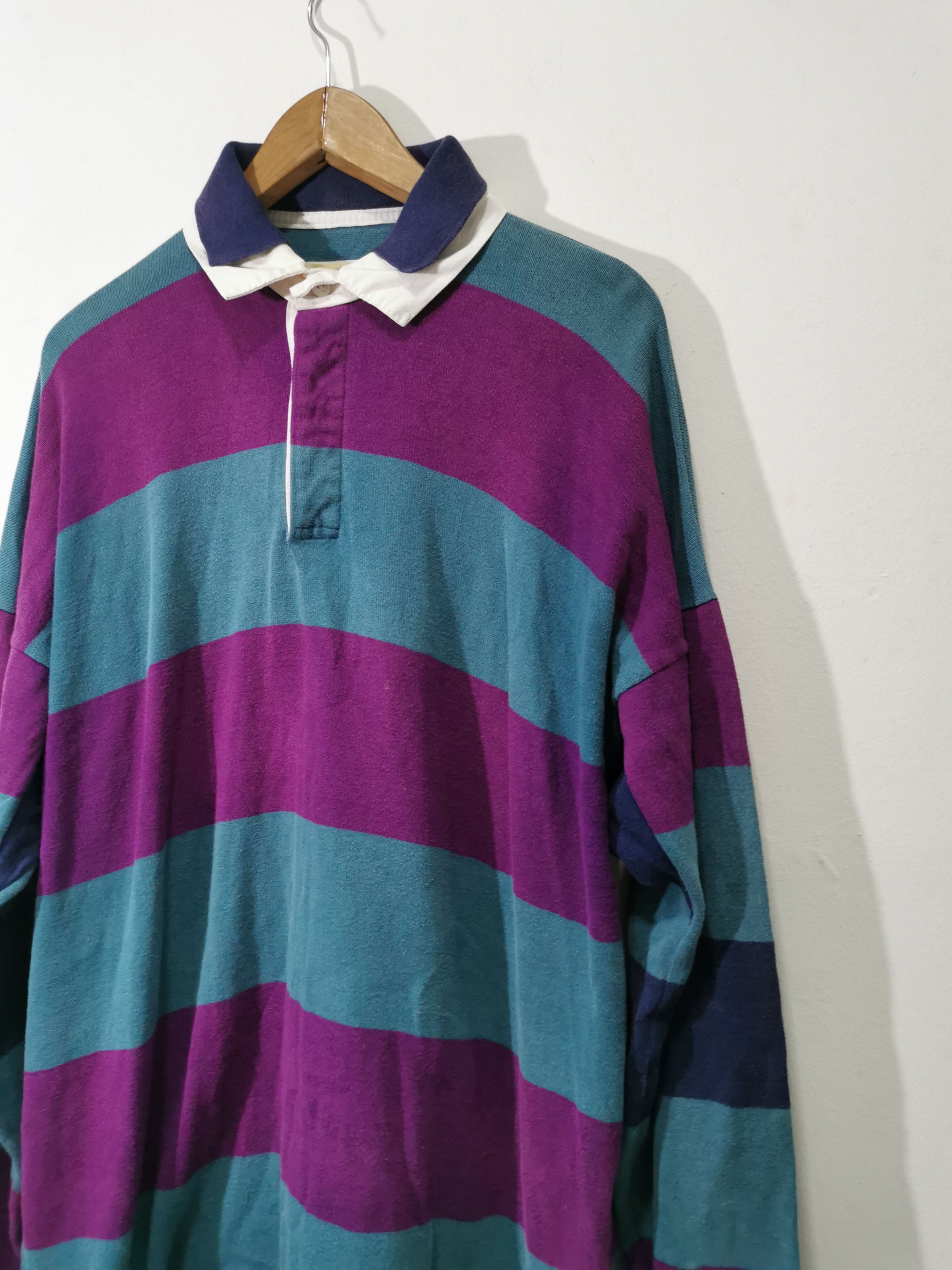 Dehen 1920 × Vintage Vintage Dehen Double Collar Rugby Stripe Shirt Size US XL / EU 56 / 4 - 3 Thumbnail