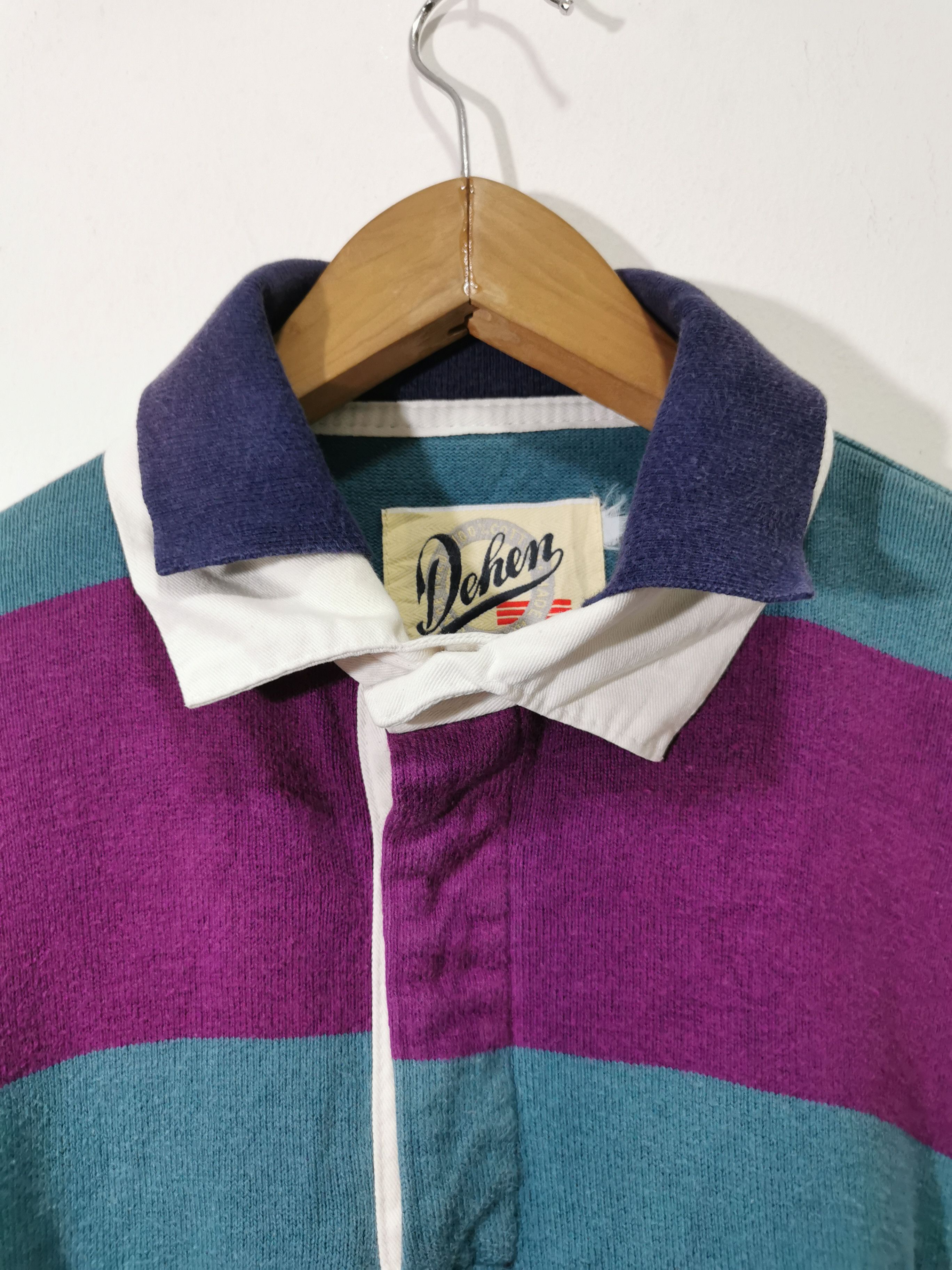 Dehen 1920 × Vintage Vintage Dehen Double Collar Rugby Stripe Shirt Size US XL / EU 56 / 4 - 4 Thumbnail
