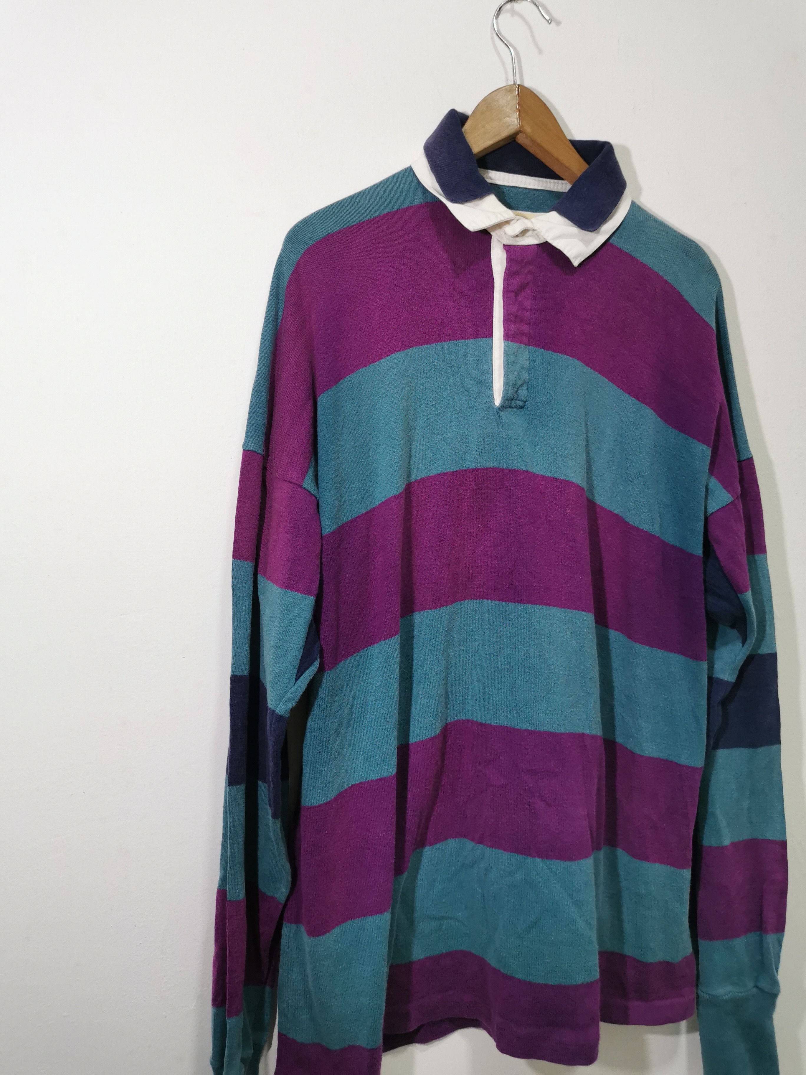Dehen 1920 × Vintage Vintage Dehen Double Collar Rugby Stripe Shirt Size US XL / EU 56 / 4 - 2 Thumbnail