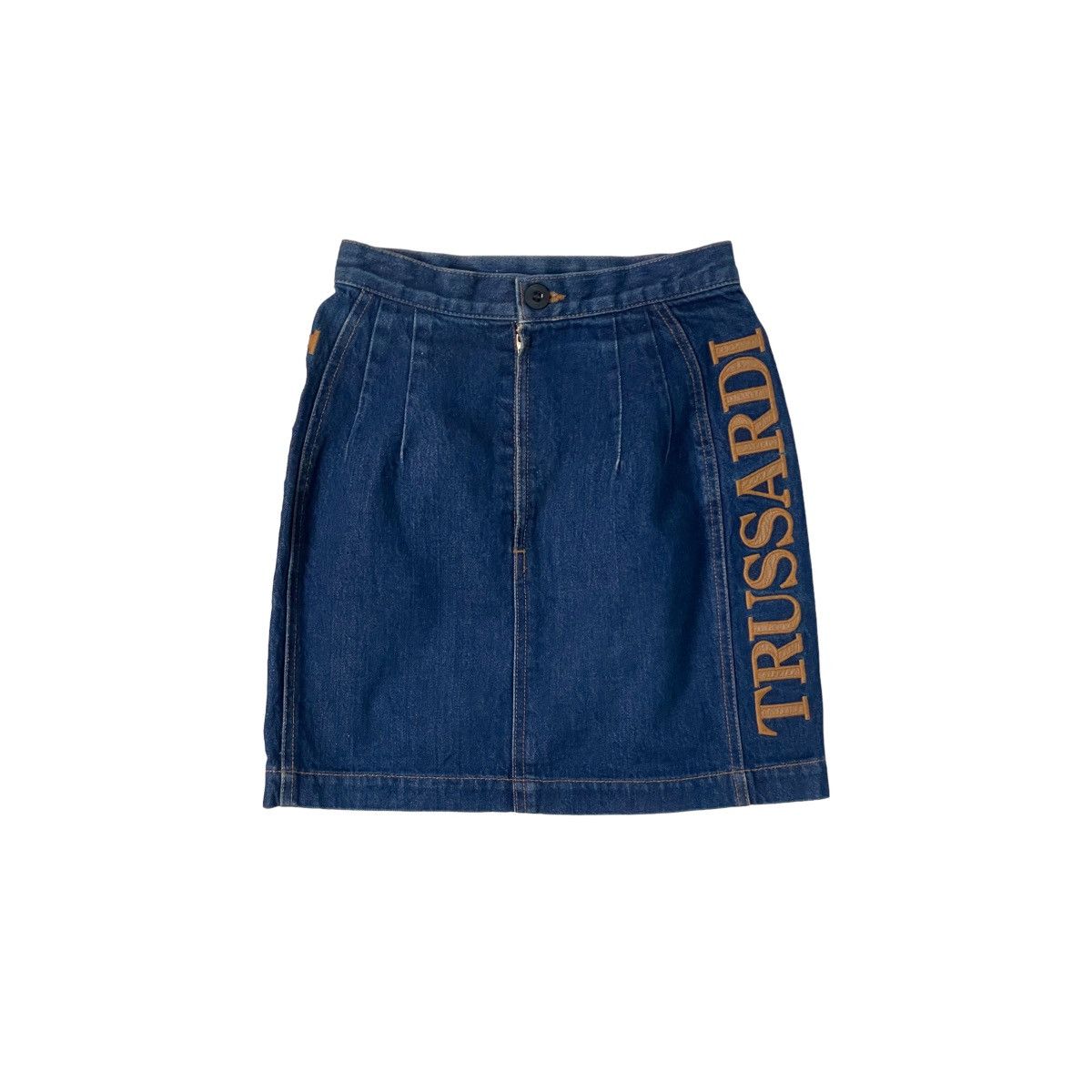 image of Trussardi Jeans Embossed Trussardi Mini Skirt in Denim Blue, Women's (Size 28)