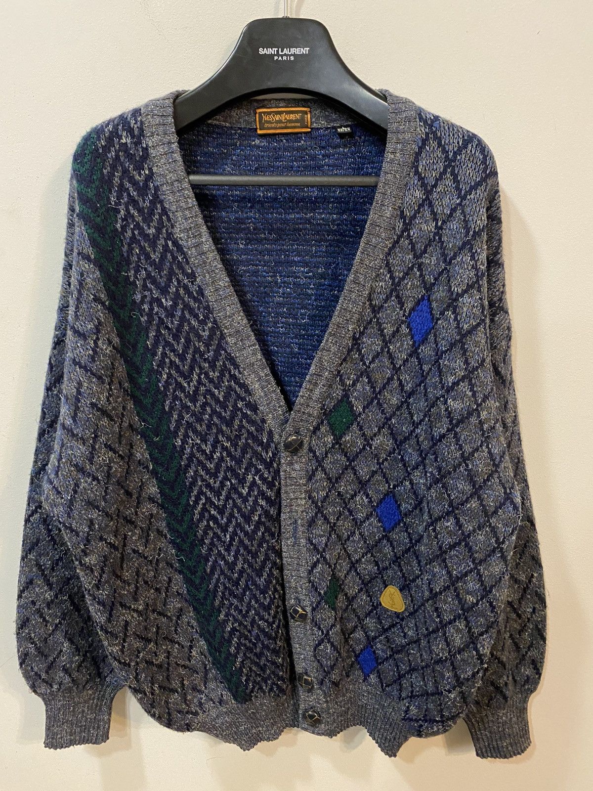 image of Vintage x YVES Saint Laurent 80’S Wool YSL Cardigan Soft YVES Saint Laurent Sweater in Blue Navy Gr