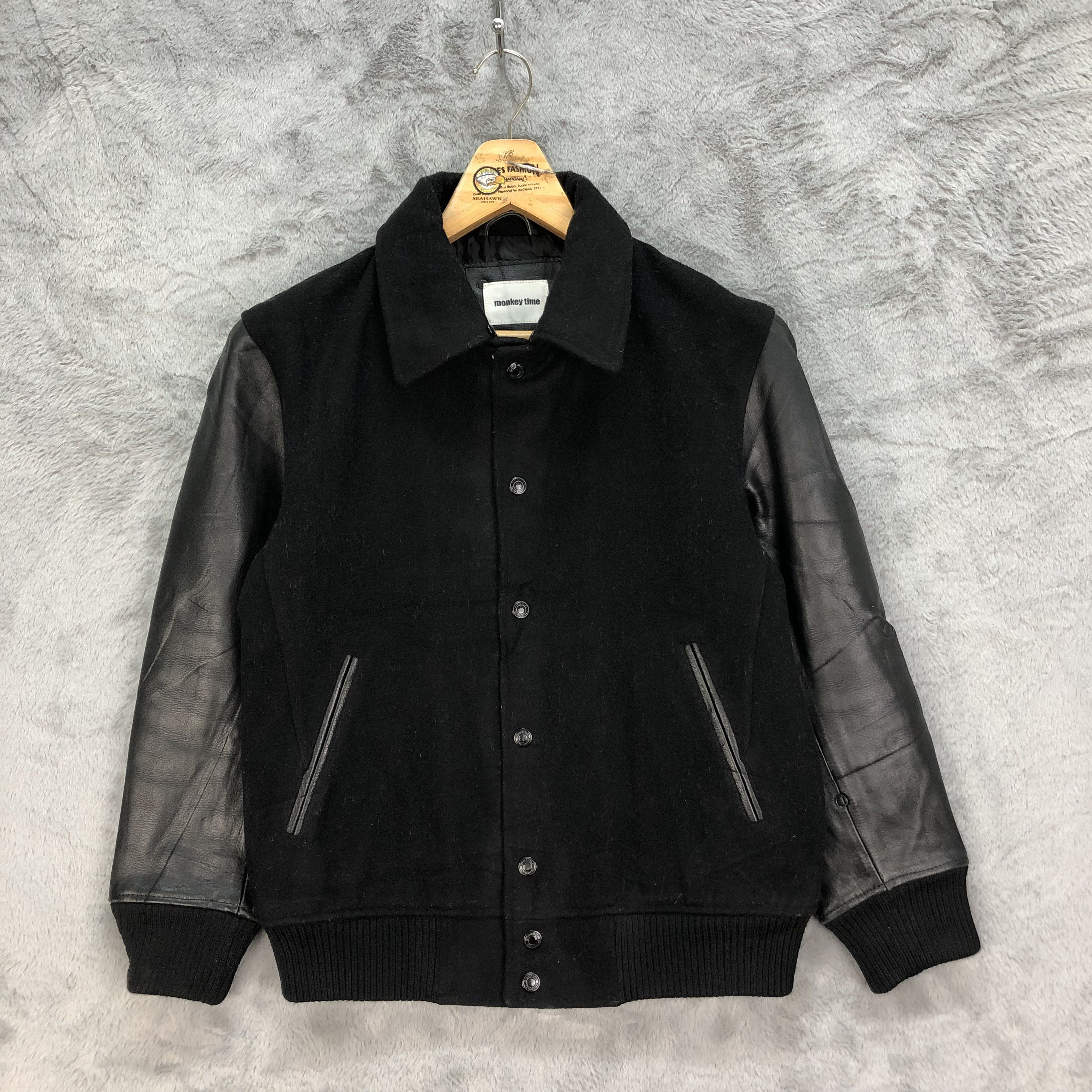 image of Monkey Time Wool Collared Varsity Jacket 4887-31 in Black, Men's (Size Small)
