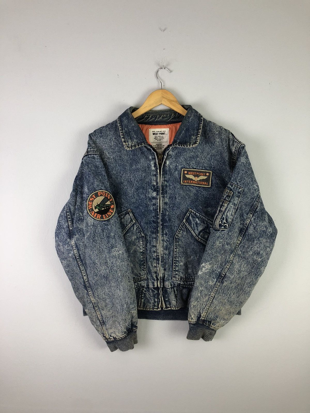 Vintage Vintage West Point Air Lines Denim Jacket Bomber Style Size US XL / EU 56 / 4 - 5 Thumbnail