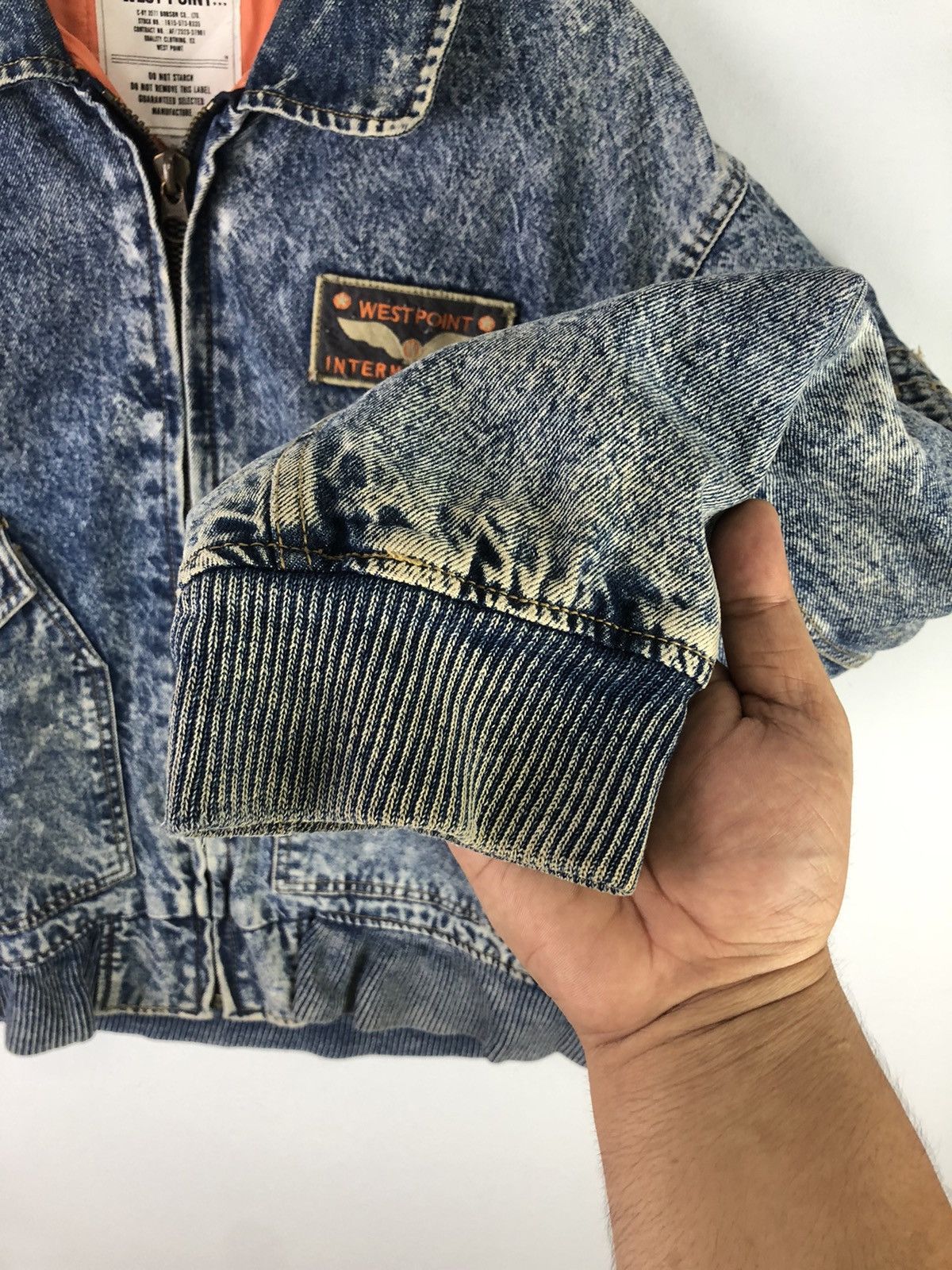 Vintage Vintage West Point Air Lines Denim Jacket Bomber Style Size US XL / EU 56 / 4 - 9 Thumbnail