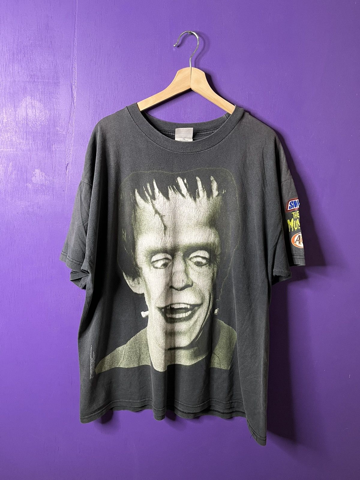image of Vintage Frankenstein Snack Promos The Munsters T-Shirt in Black, Men's (Size XL)