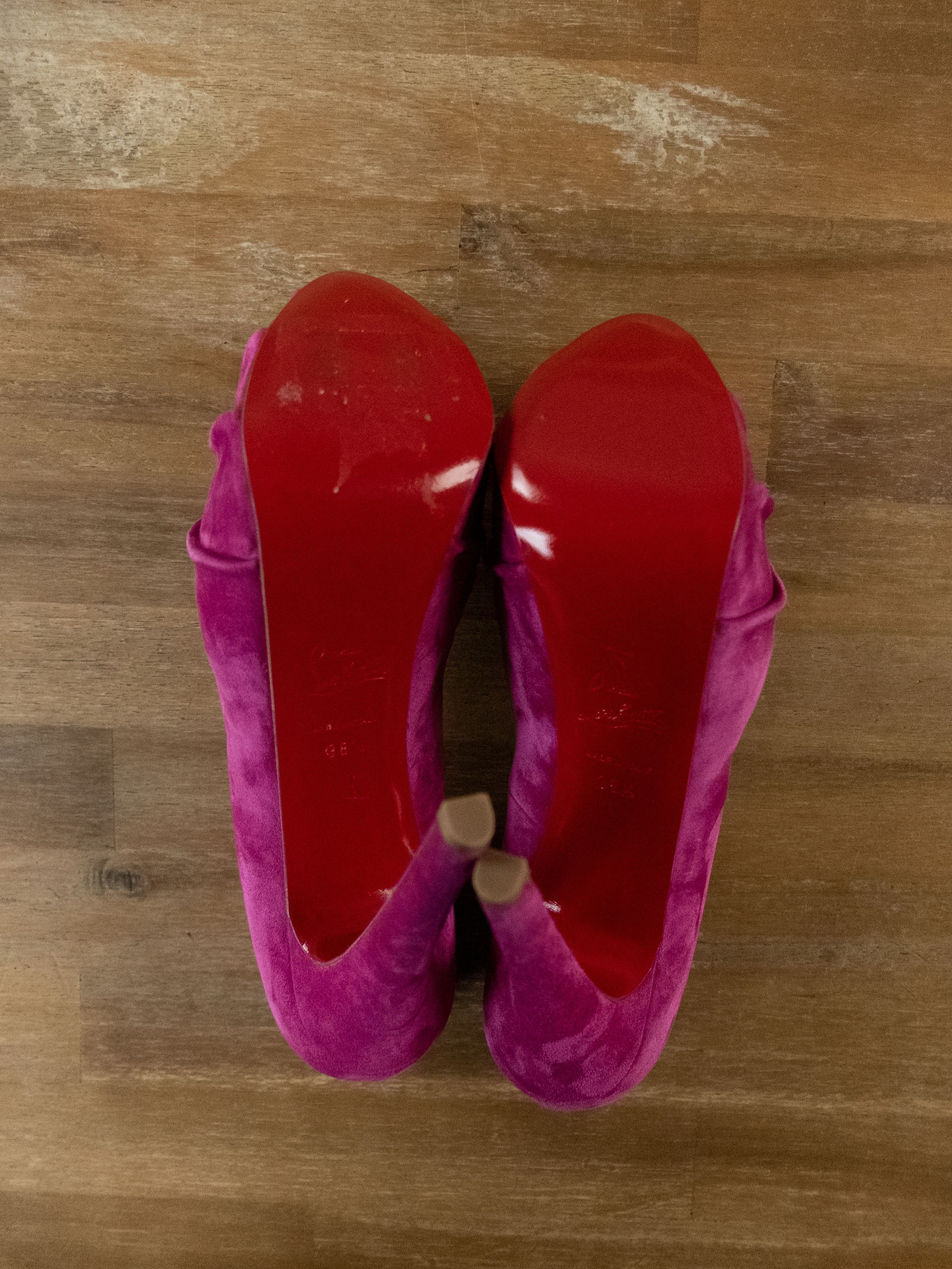 Christian Louboutin $1195 CHRISTIAN LOUBOUTIN Drapesse pink suede platform pumps Size US 8.5 / IT 38.5 - 7 Thumbnail