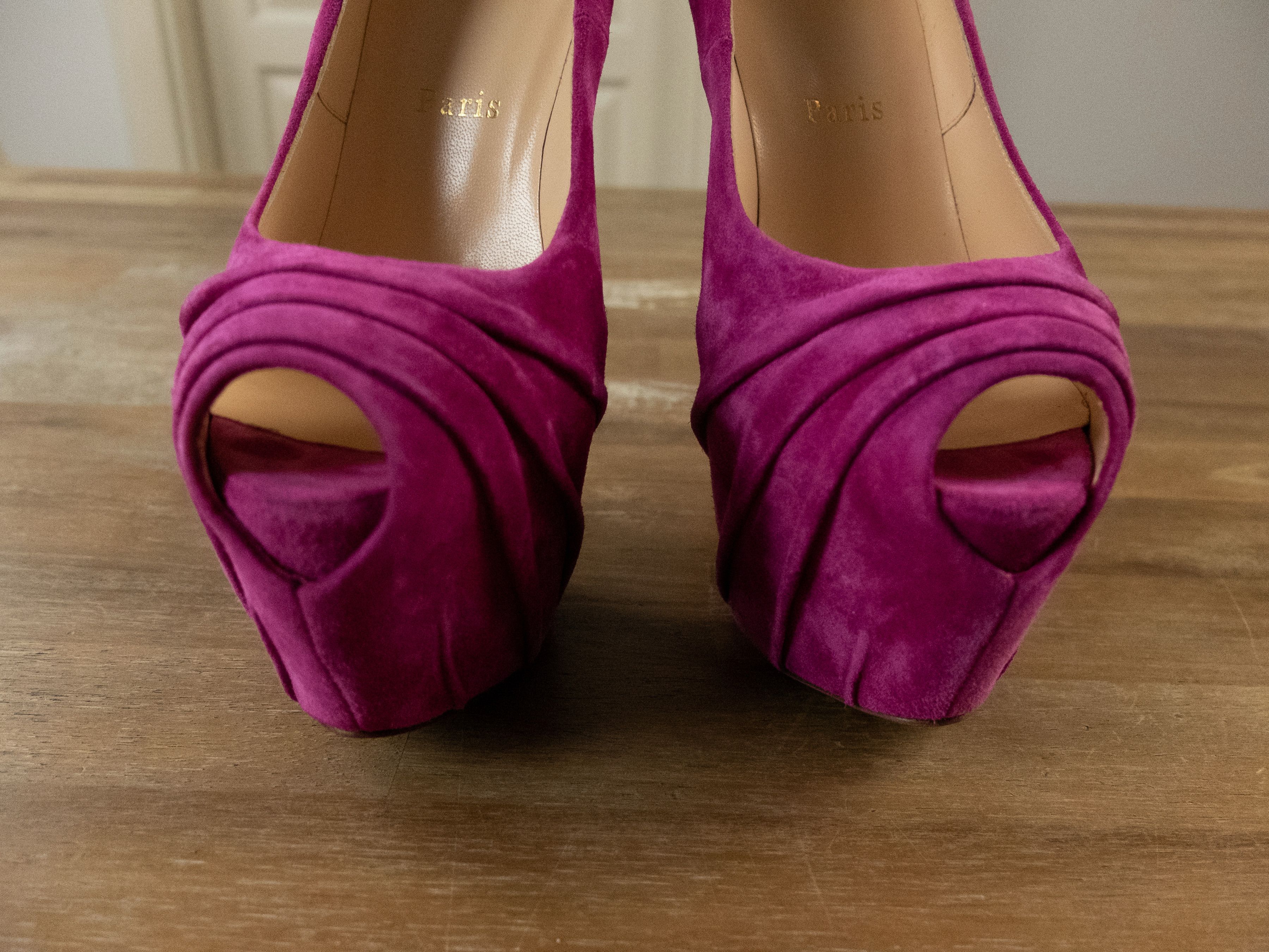 Christian Louboutin $1195 CHRISTIAN LOUBOUTIN Drapesse pink suede platform pumps Size US 8.5 / IT 38.5 - 3 Thumbnail