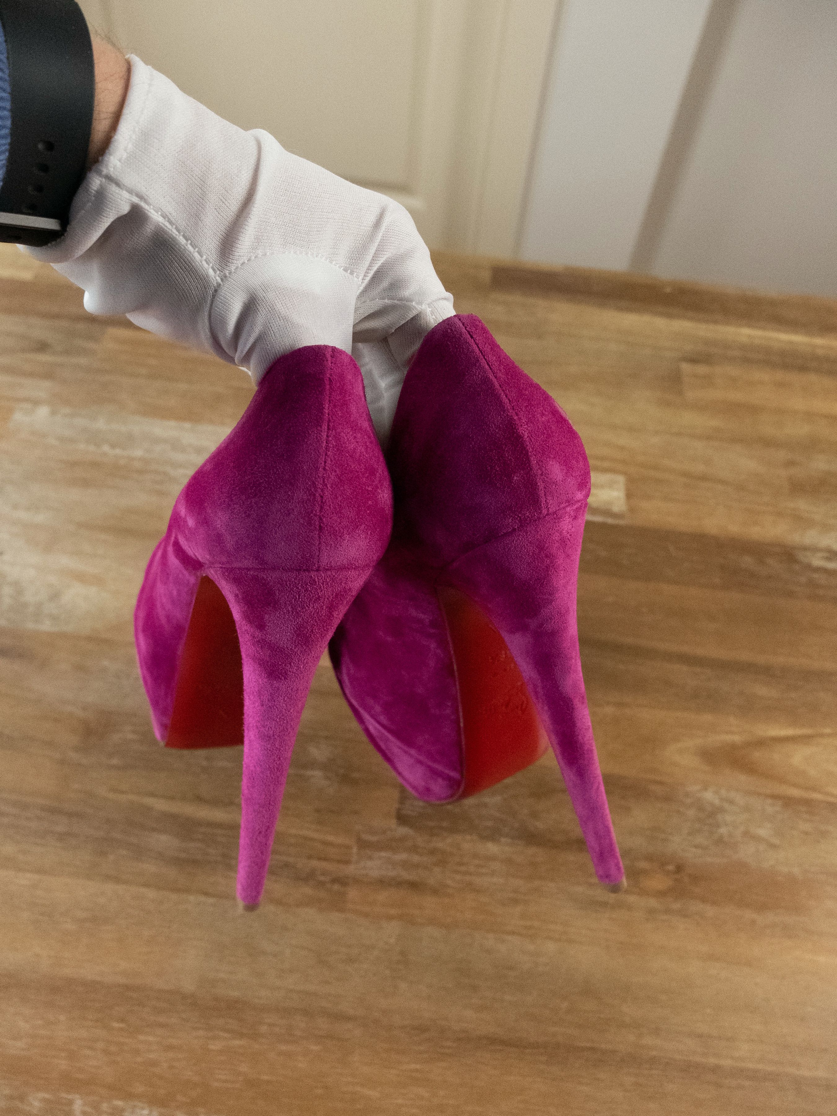 Christian Louboutin $1195 CHRISTIAN LOUBOUTIN Drapesse pink suede platform pumps Size US 8.5 / IT 38.5 - 5 Thumbnail