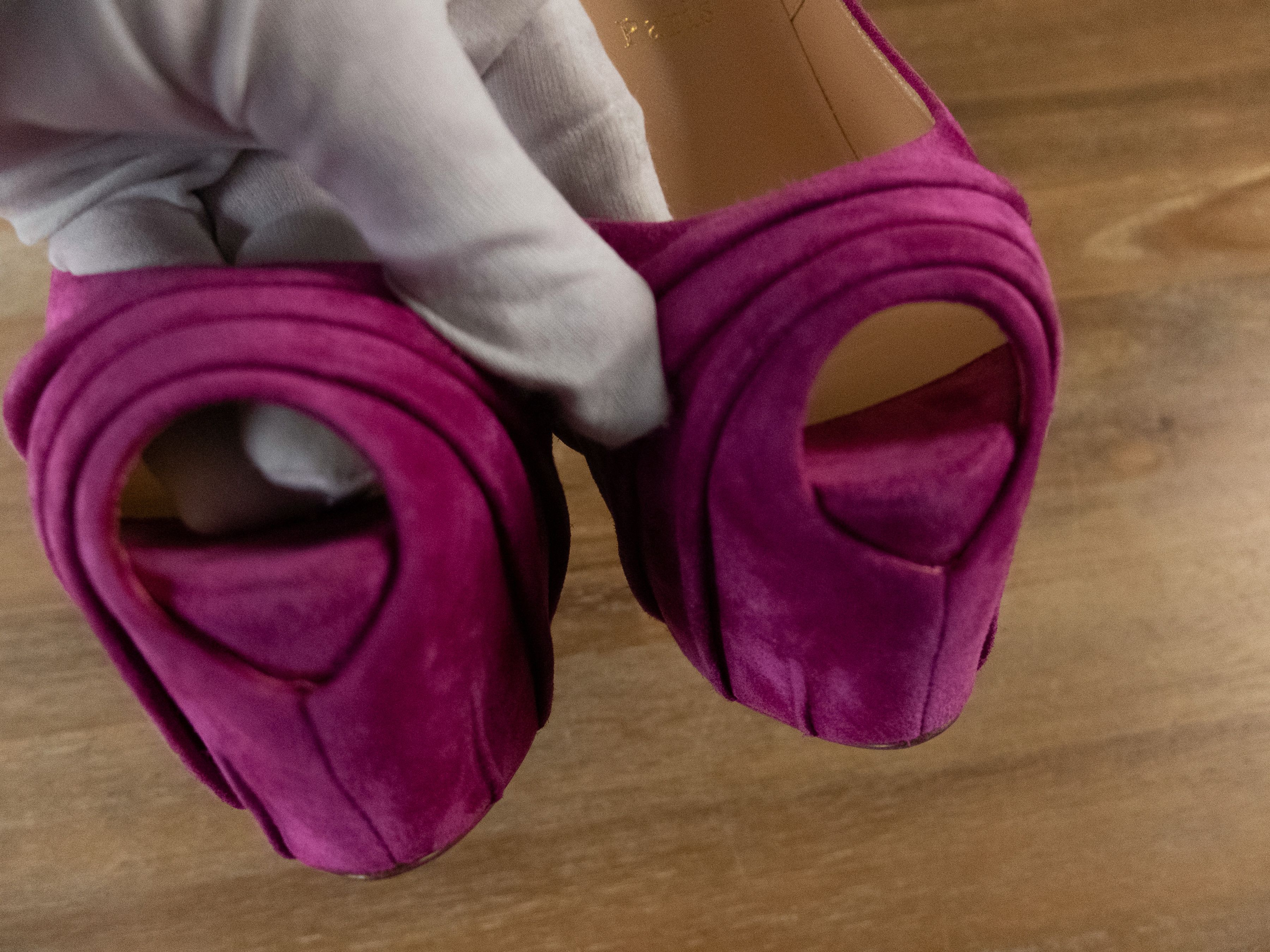 Christian Louboutin $1195 CHRISTIAN LOUBOUTIN Drapesse pink suede platform pumps Size US 8.5 / IT 38.5 - 4 Thumbnail