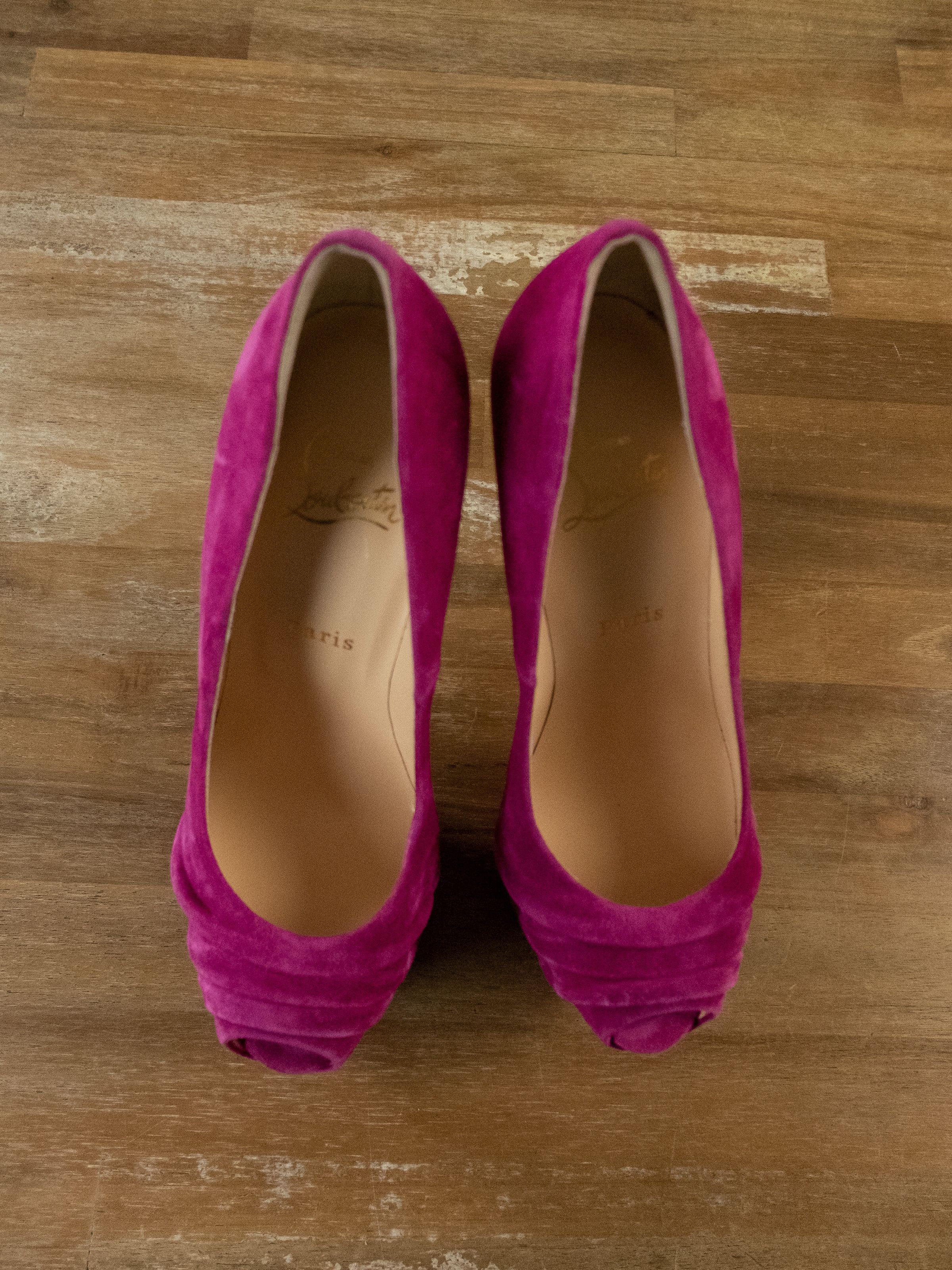 Christian Louboutin $1195 CHRISTIAN LOUBOUTIN Drapesse pink suede platform pumps Size US 8.5 / IT 38.5 - 2 Thumbnail