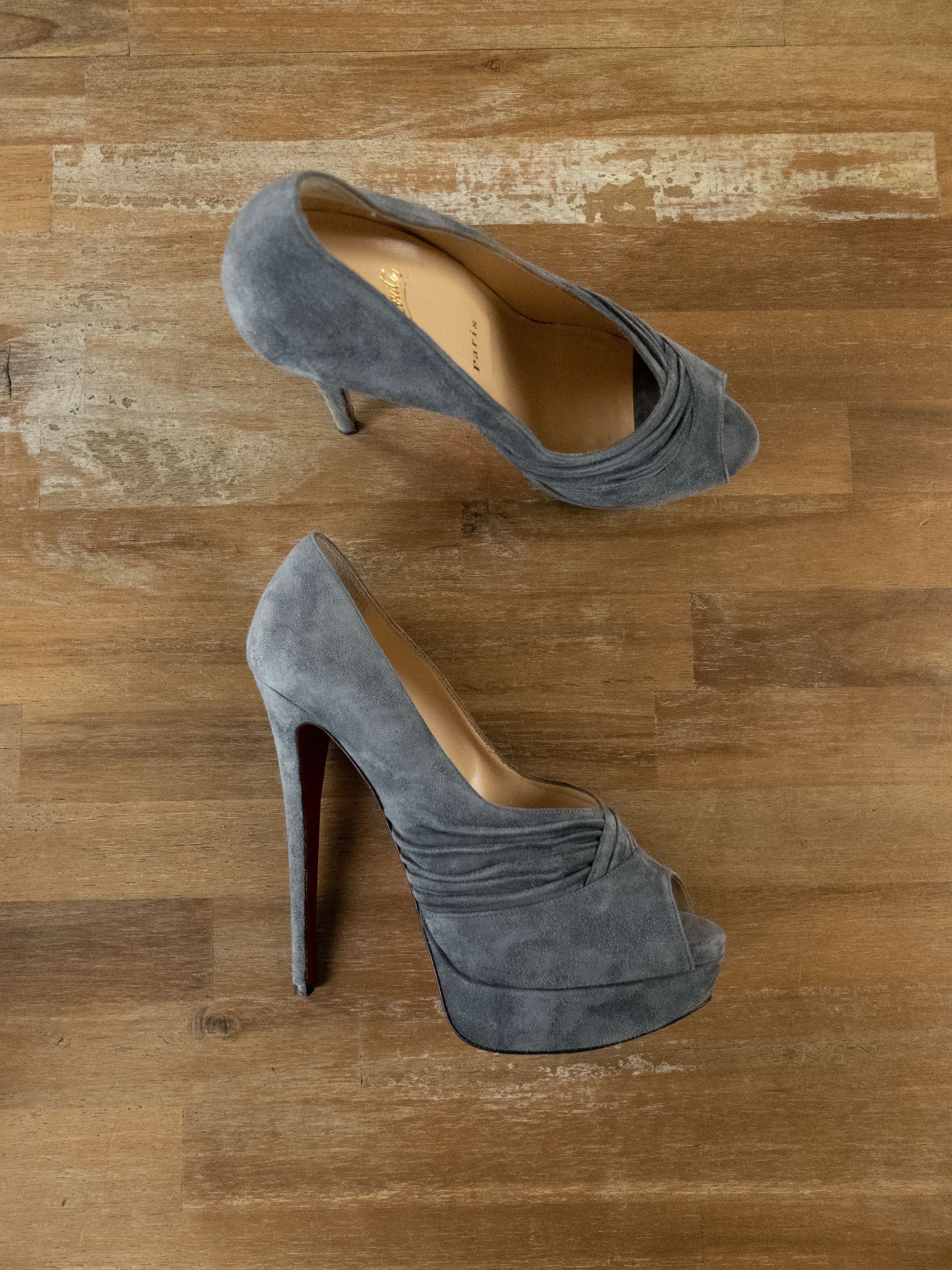 Christian Louboutin $945 CHRISTIAN LOUBOUTIN Drapadita gray suede platform pumps Size US 9.5 / IT 39.5 - 1 Thumbnail
