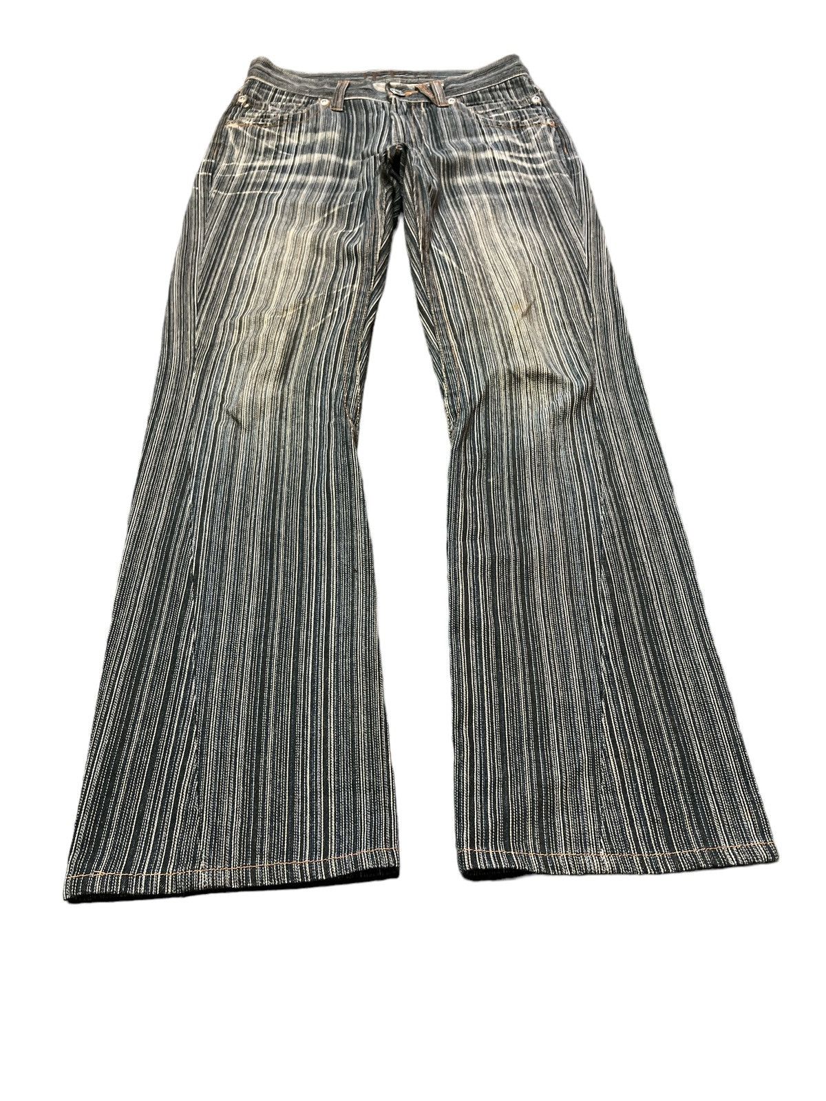 Japanese Brand × Vintage FLARED💥IKKA STRIPE DISTRESSED DENIM PANT Size US 28 / EU 44 - 2 Thumbnail